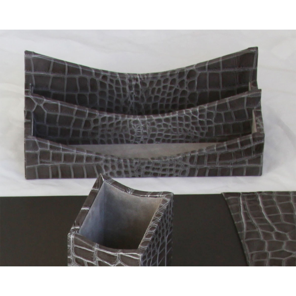 Protacini Castlerock Gray Italian Crocodile Leather Letter Holder