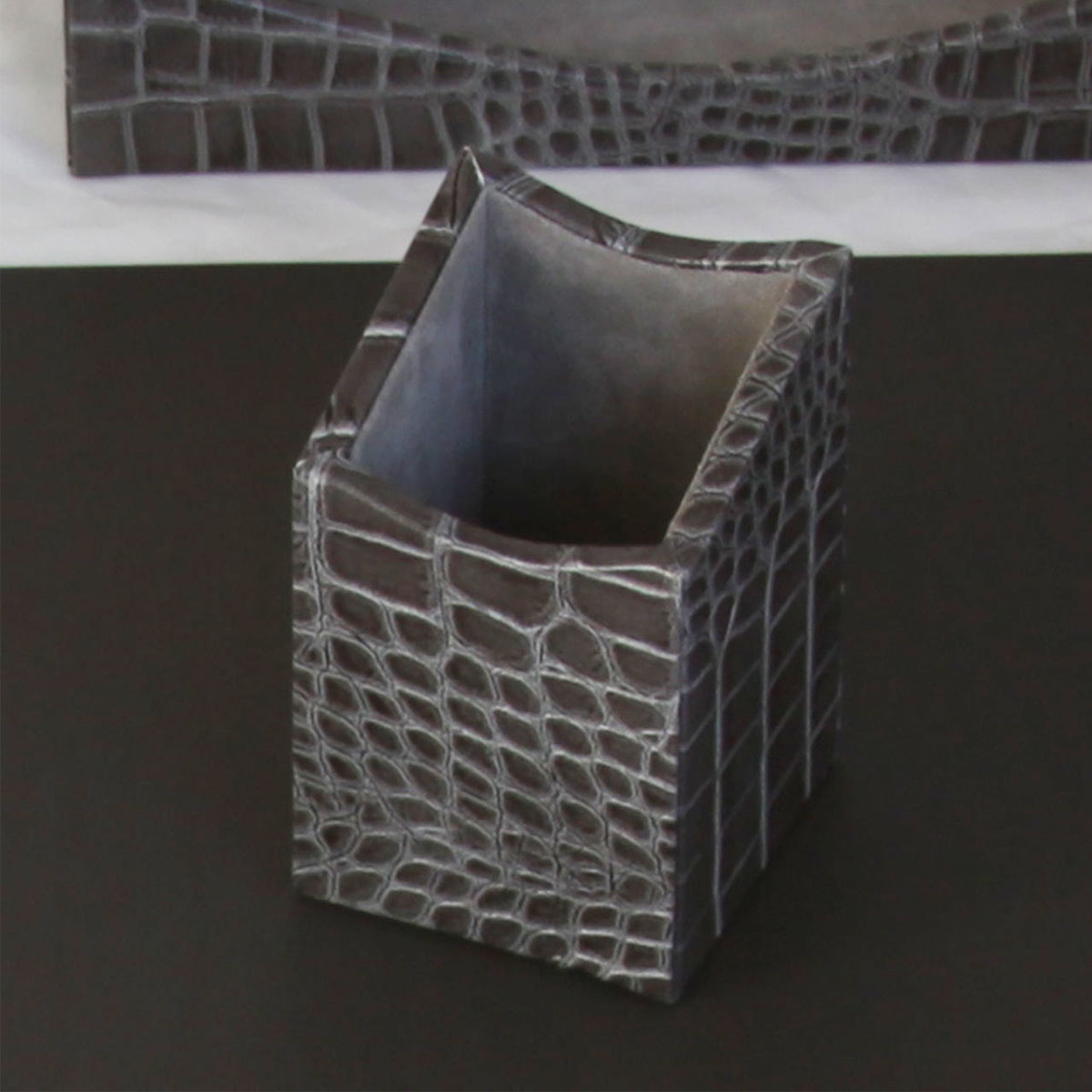 Protacini Castlerock Gray Italian Crocodile Leather Pencil Cup