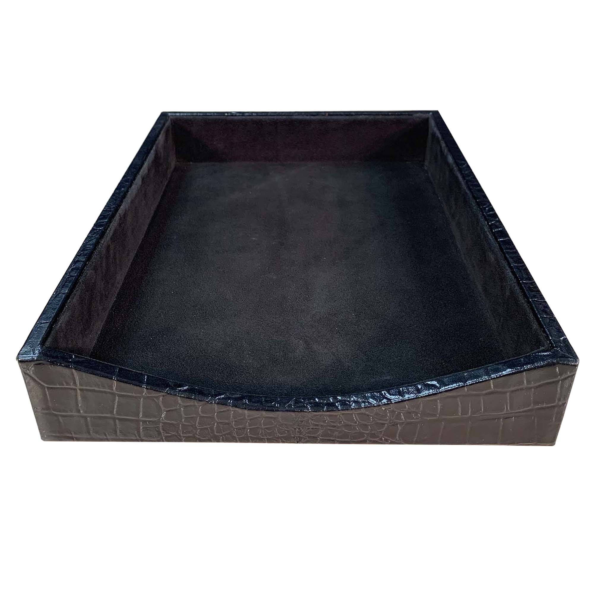 Protacini Black Italian Crocodile Leather Front-Load Letter Tray
