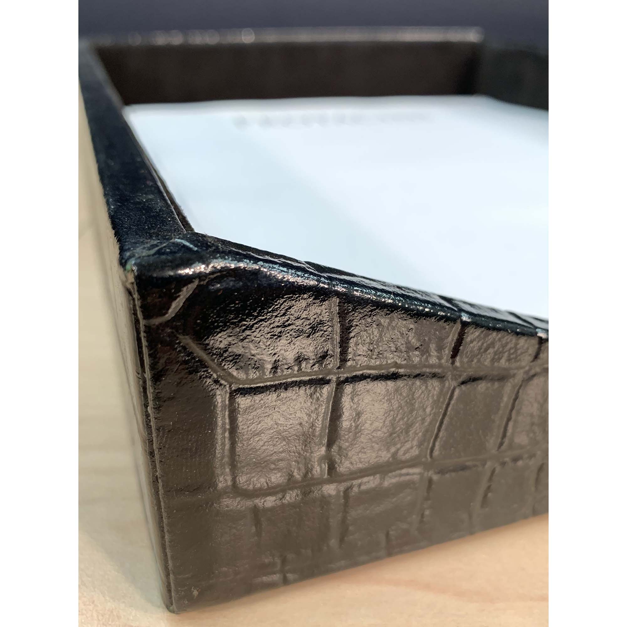 Protacini Black Italian Crocodile Leather Front-Load Letter Tray
