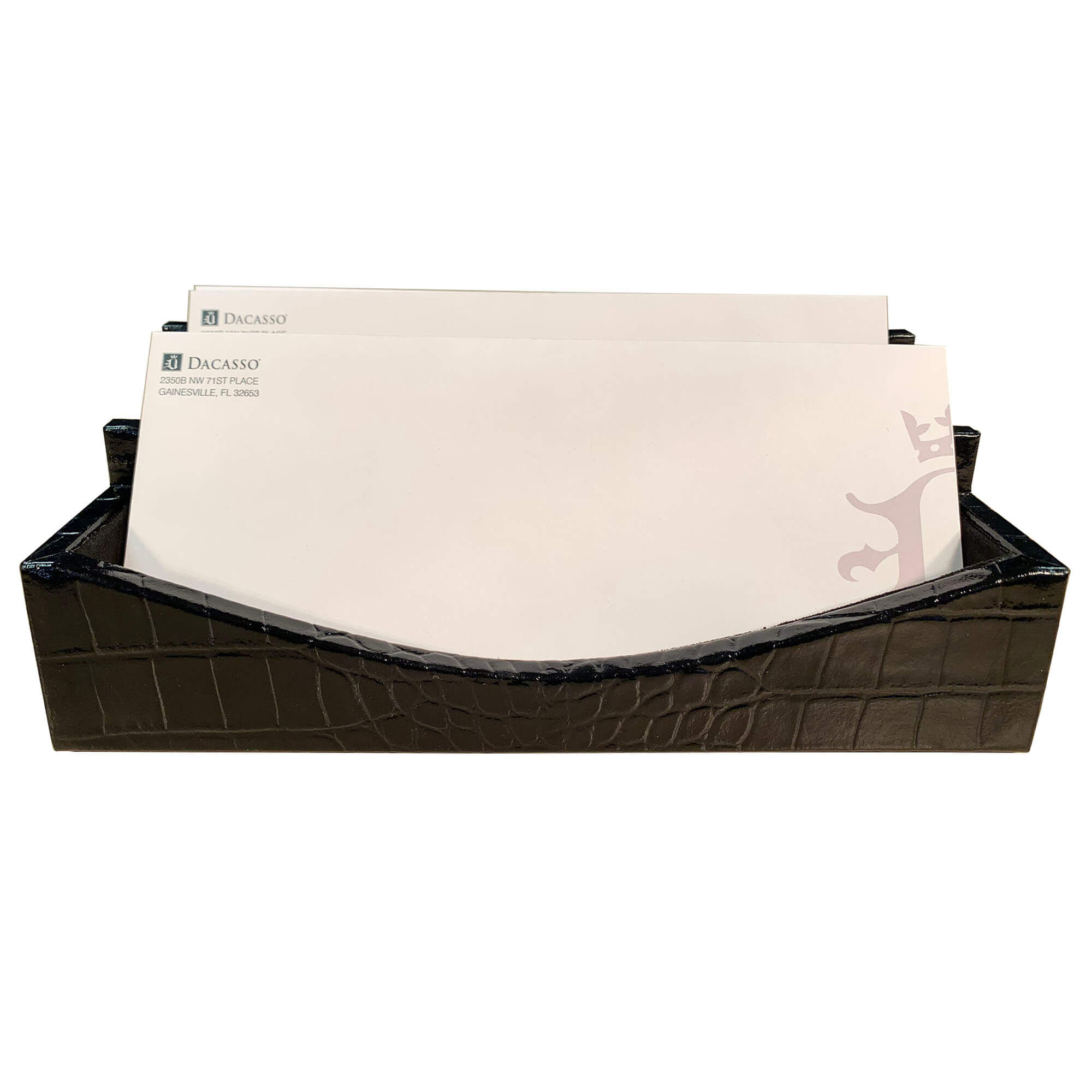 Protacini Black Italian Crocodile Leather Letter Holder