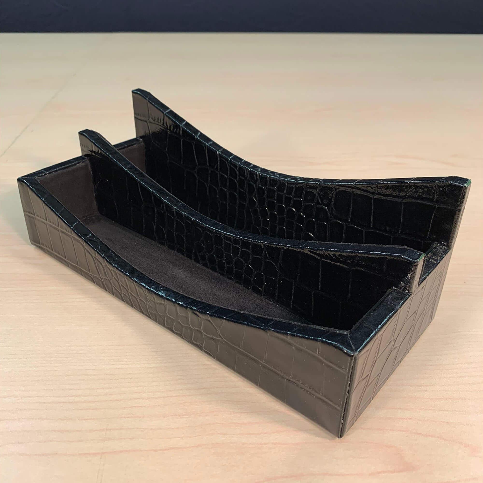 Protacini Black Italian Crocodile Leather Letter Holder
