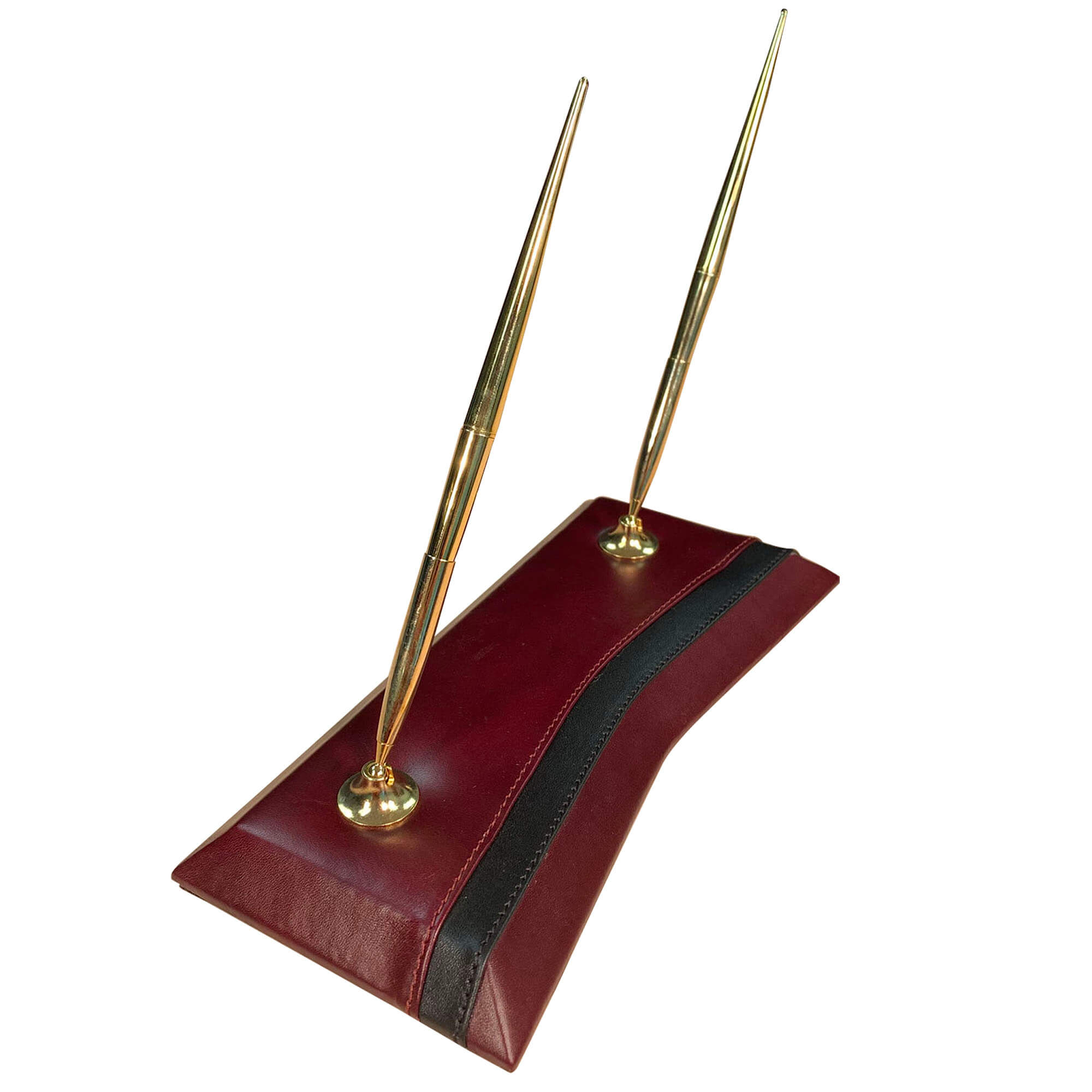 Two-Tone Leather Double Pen Stand