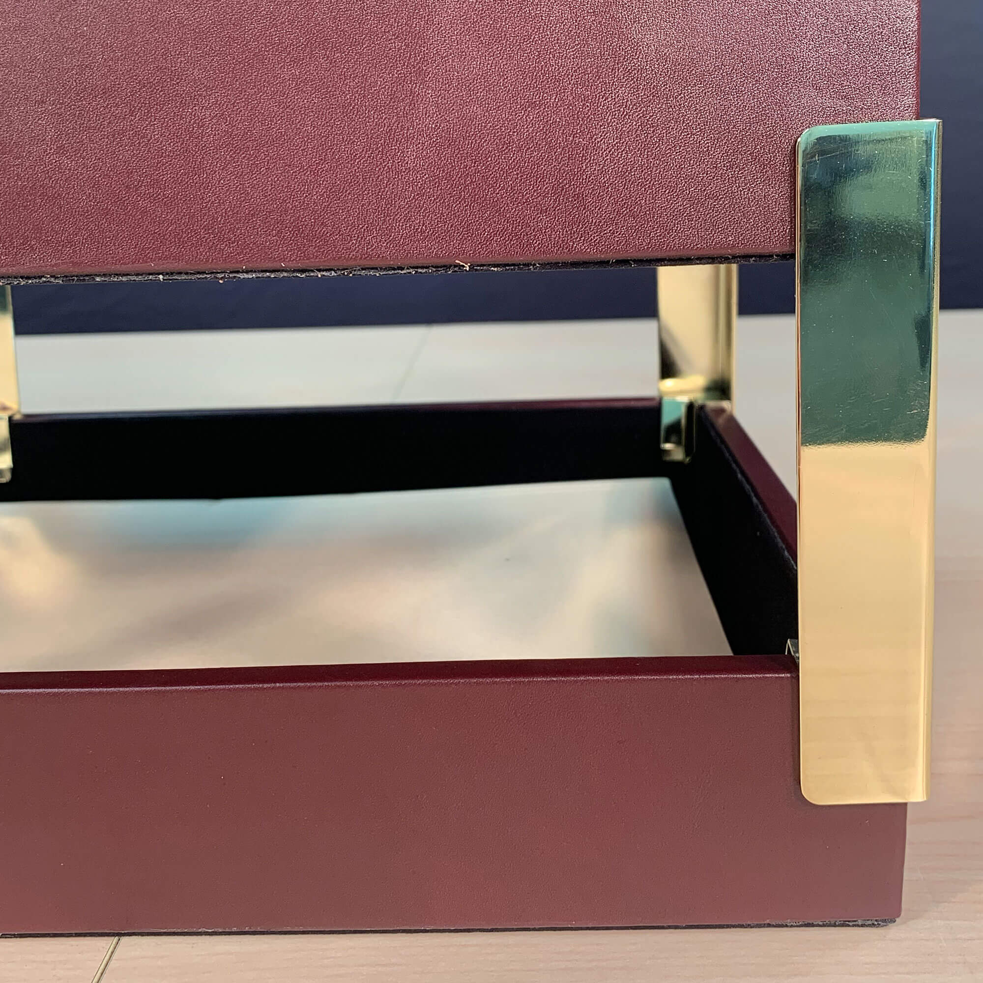 Burgundy Leather Letter Trays, Stacking Set, Gold