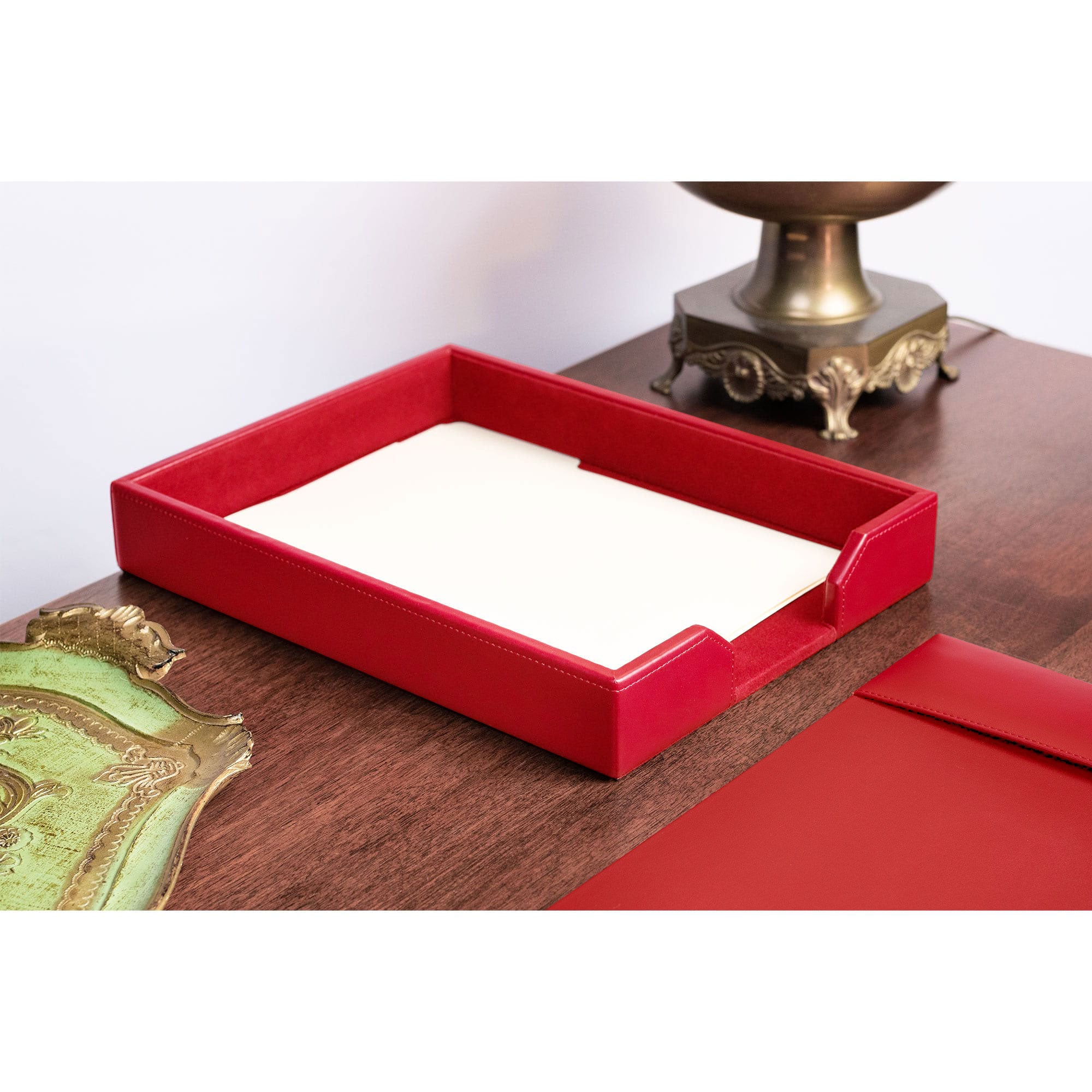 Red Bonded Leather Letter Tray