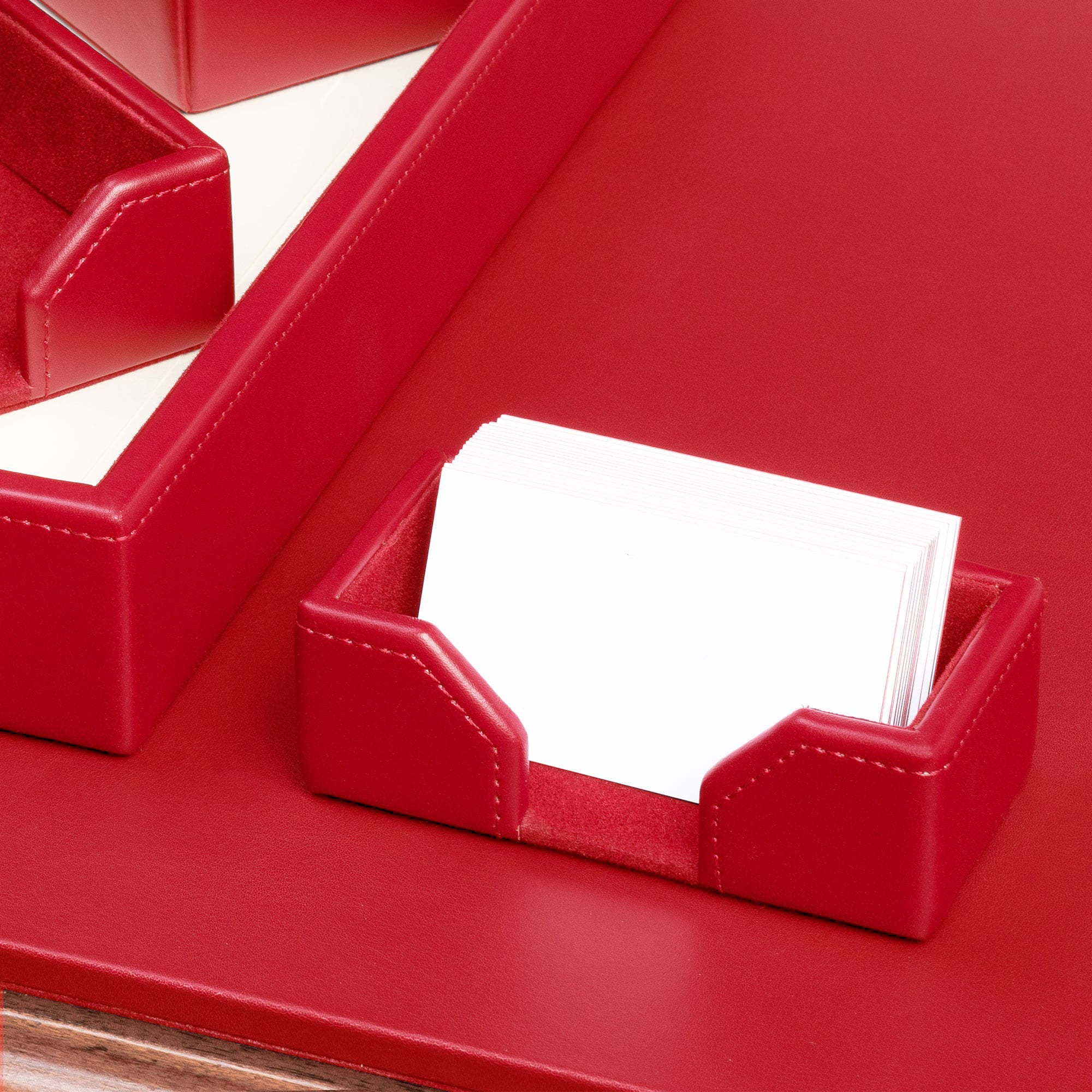 Red Bonded Leather Business Card Holder