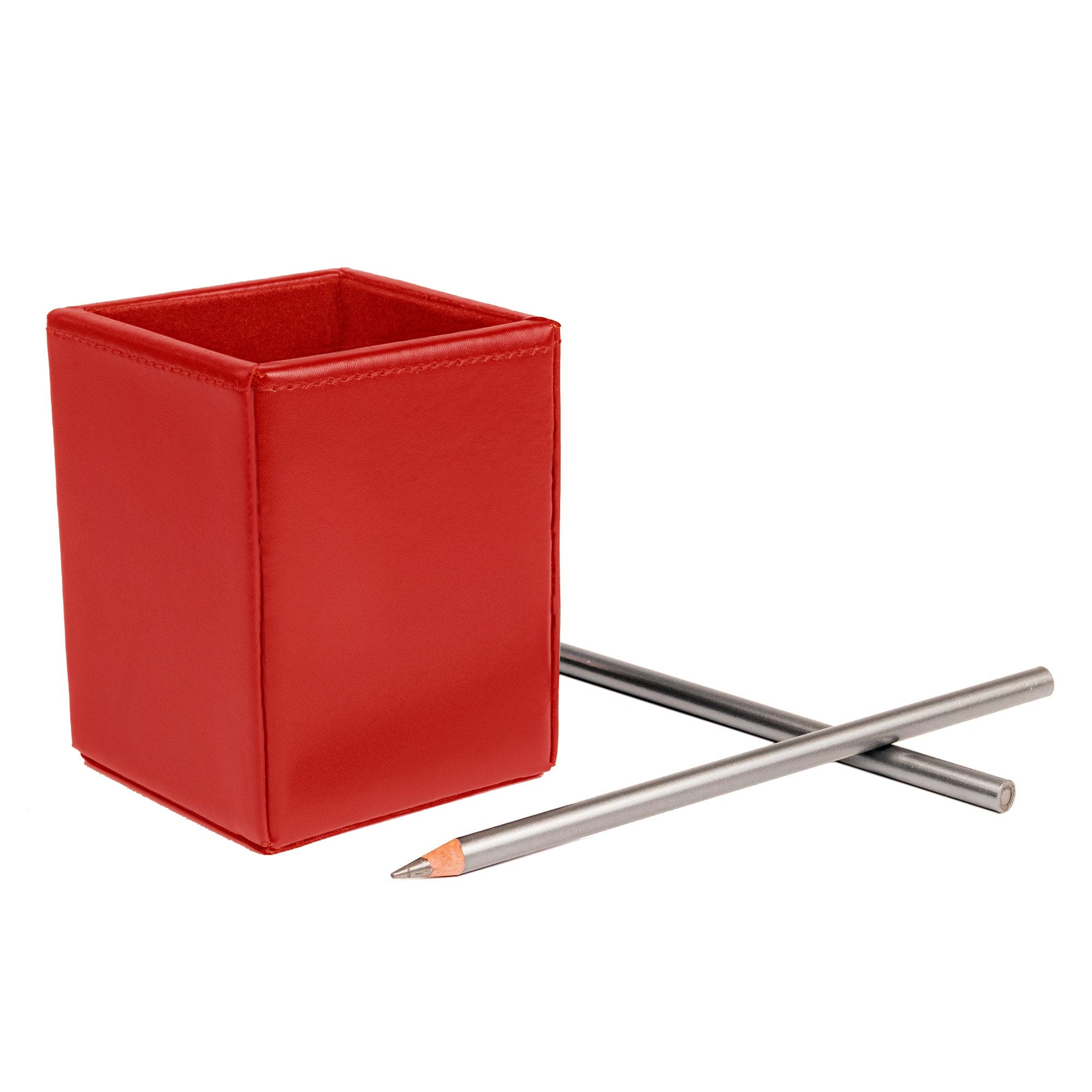 Red Bonded Leather Pencil Cup