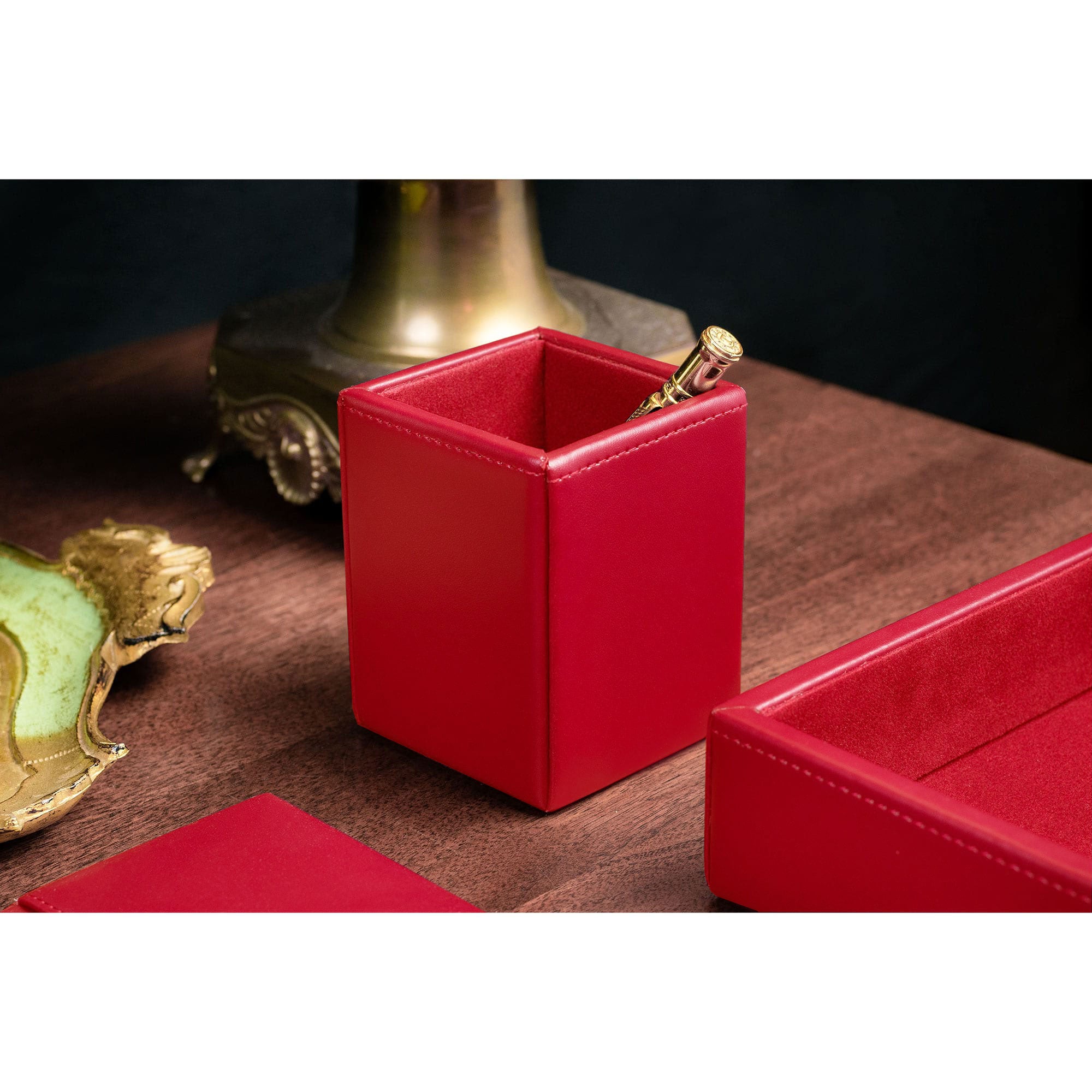 Red Bonded Leather Pencil Cup