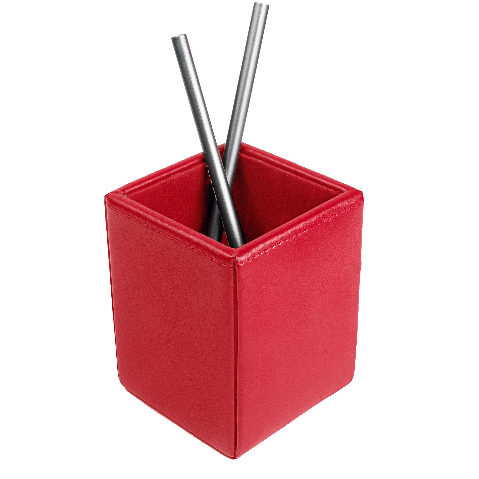 Red Bonded Leather Pencil Cup
