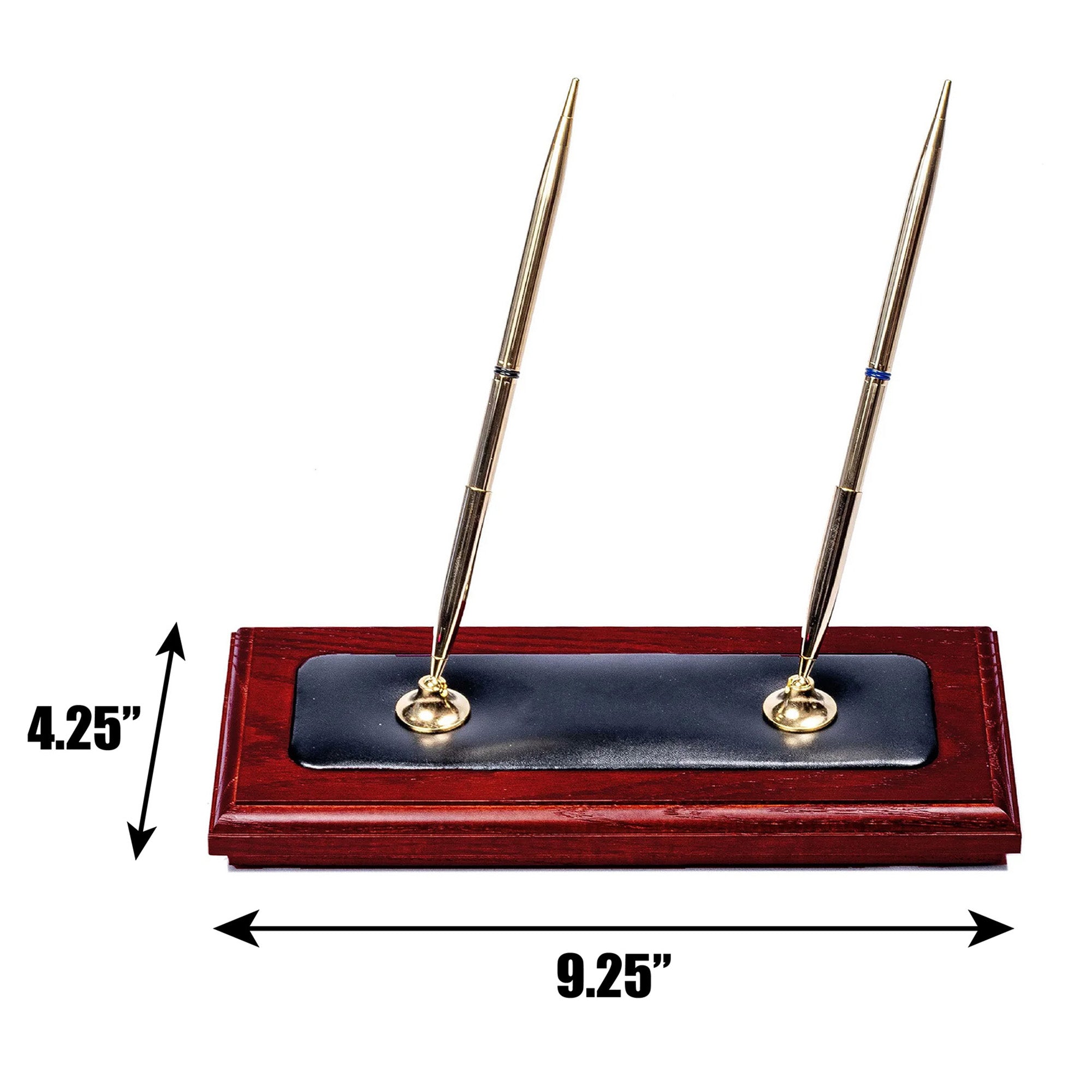 Mahogany (Rosewood) & Black Leather Double Pen Stand