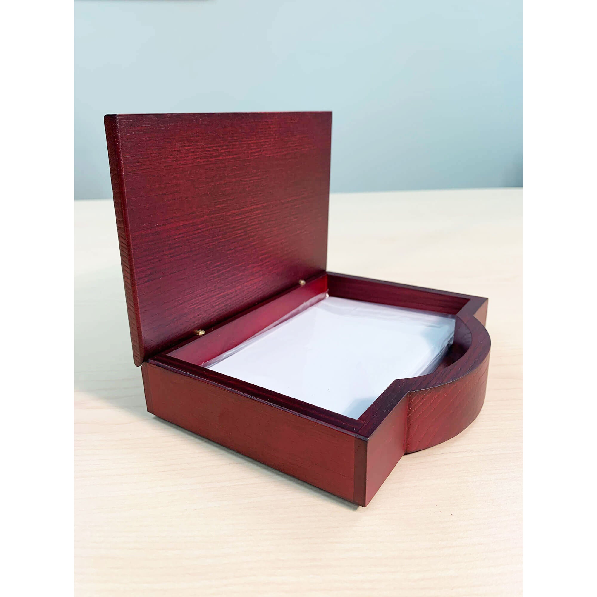 Mahogany (Rosewood) & Black Leather 4" x 6" Memo Holder