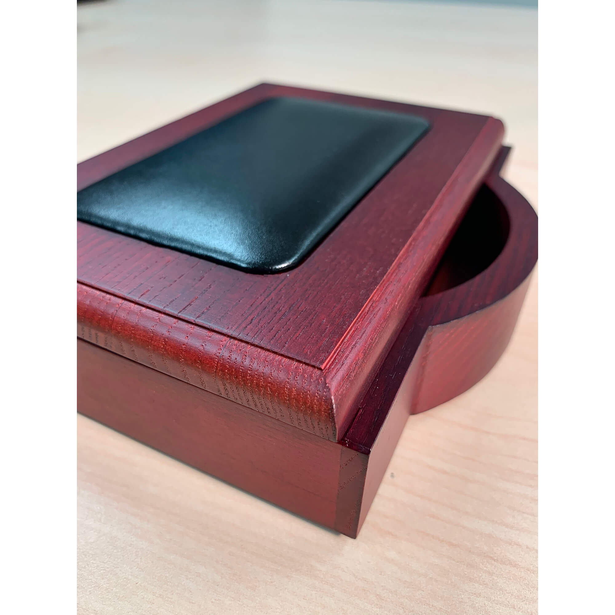 Mahogany (Rosewood) & Black Leather 4" x 6" Memo Holder