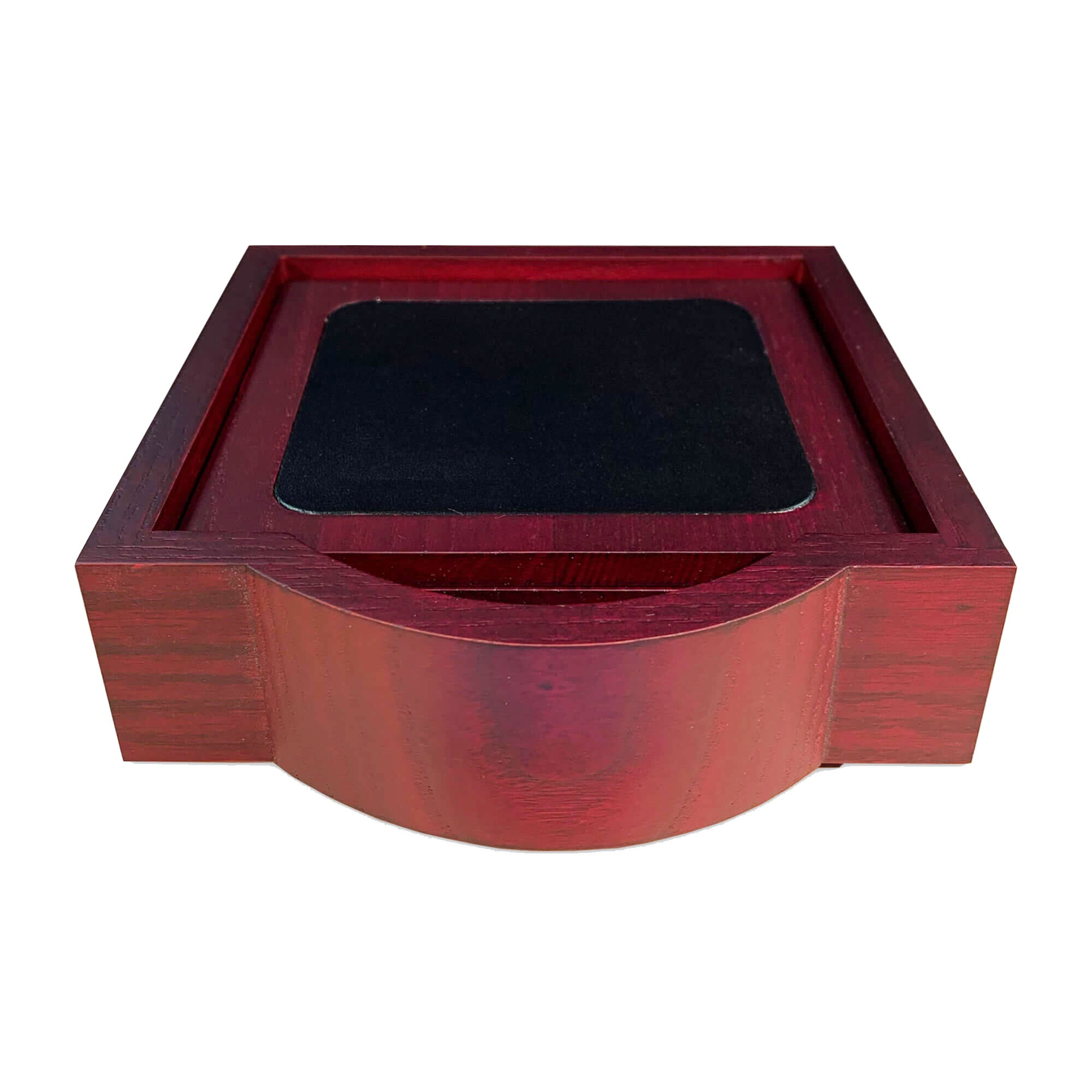Mahogany (Rosewood) & Black Leather Square Coaster Set w/ Holder