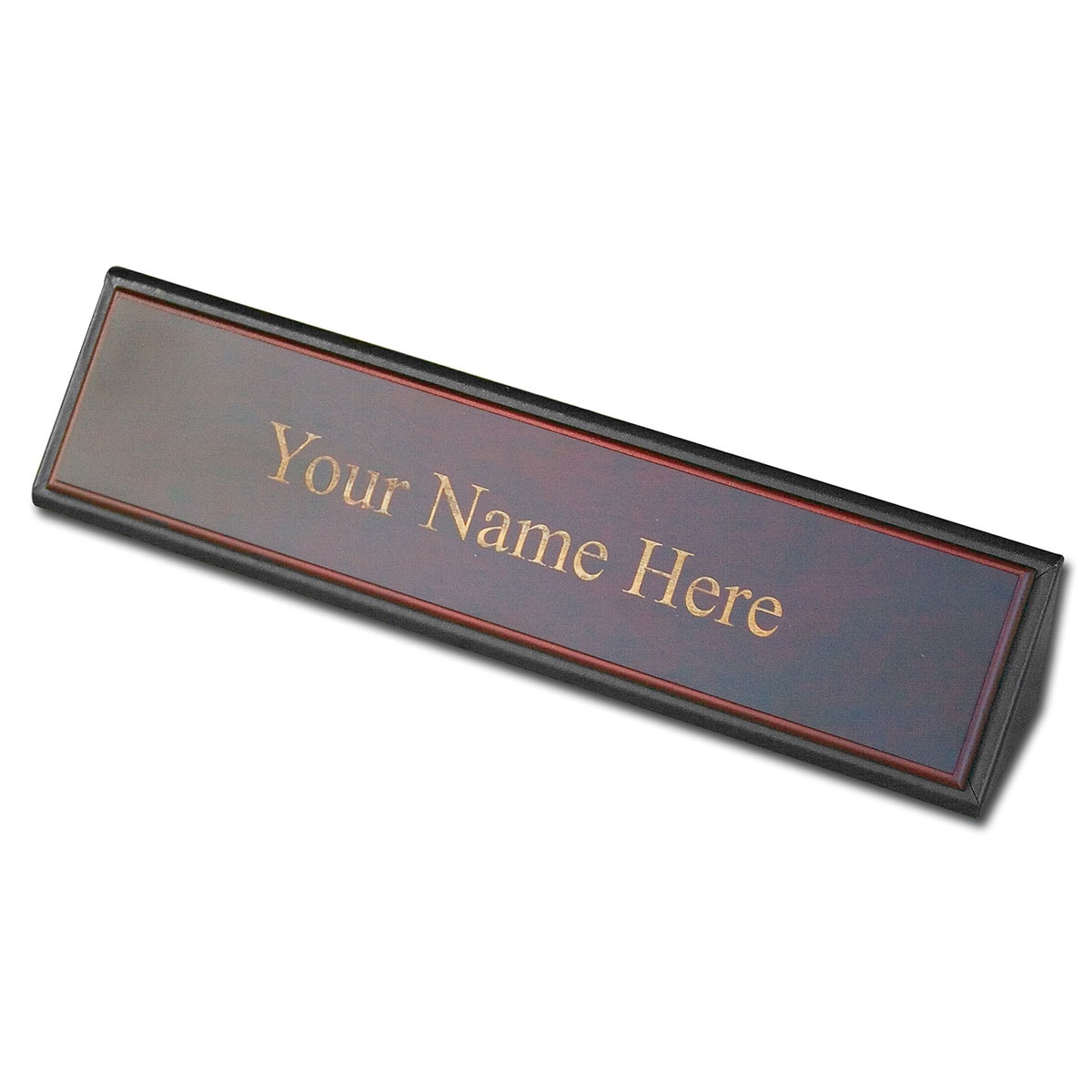Mahogany (Rosewood) & Black Leather Name Plate