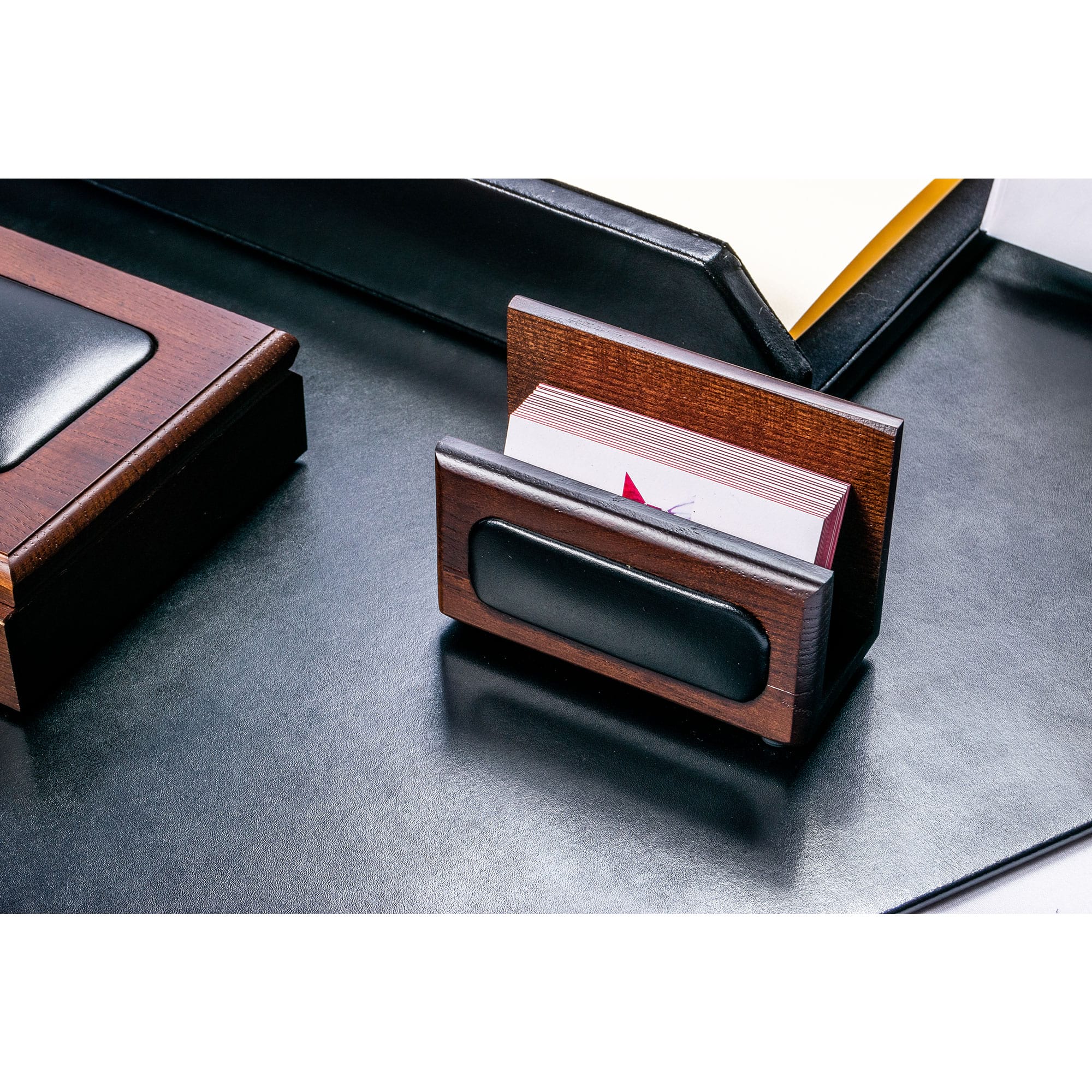 Walnut & Leather Business Card Holder