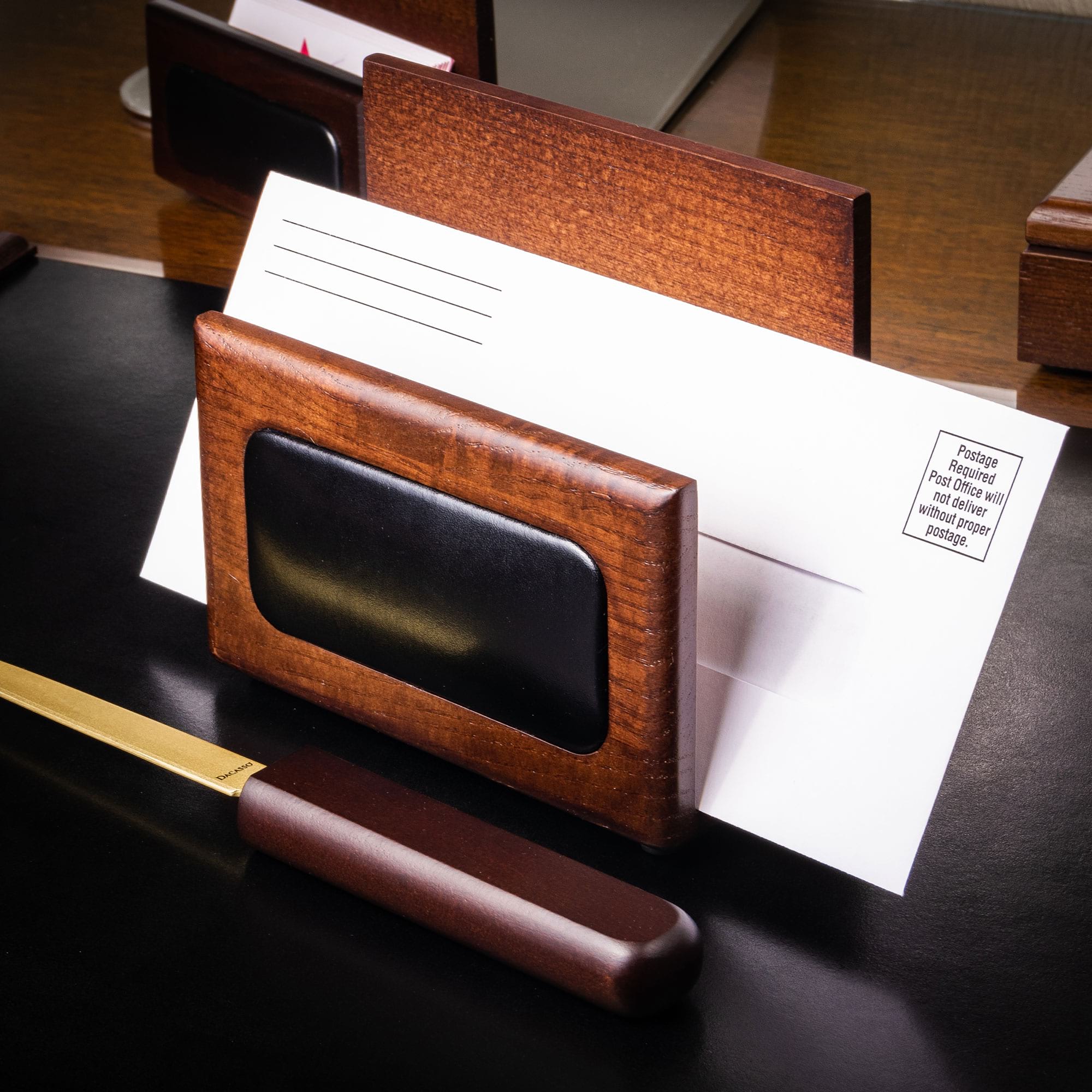 Walnut & Leather Letter Holder