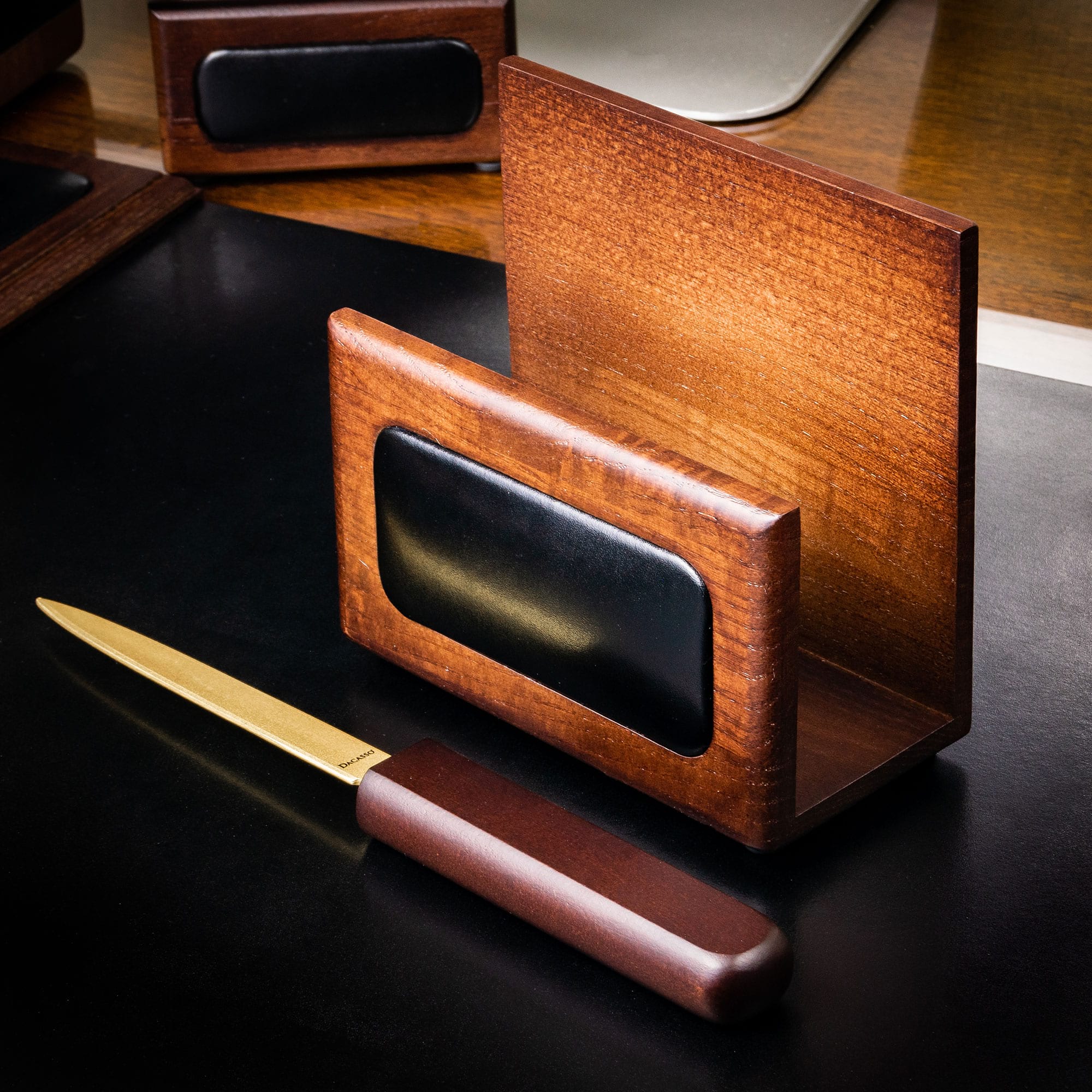 Walnut & Leather Letter Holder