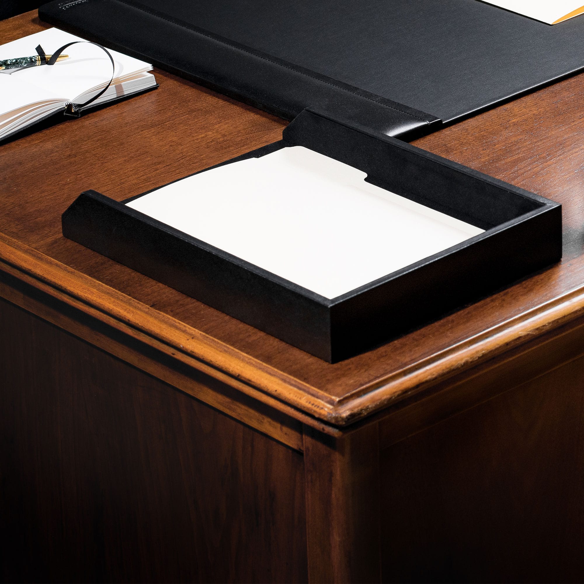 Classic Black Leather 7-Piece Desk Set, Gold Accent
