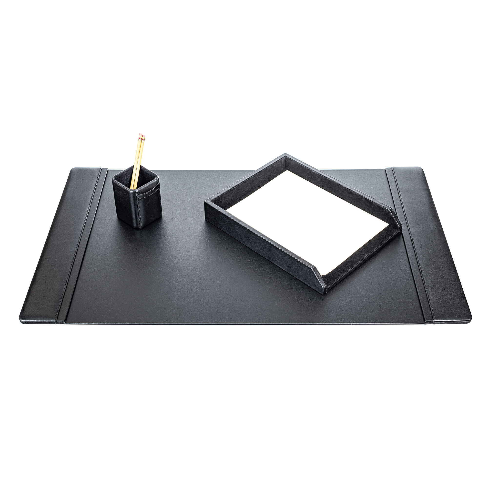 Classic Black Leather 3-Piece Desk Set
