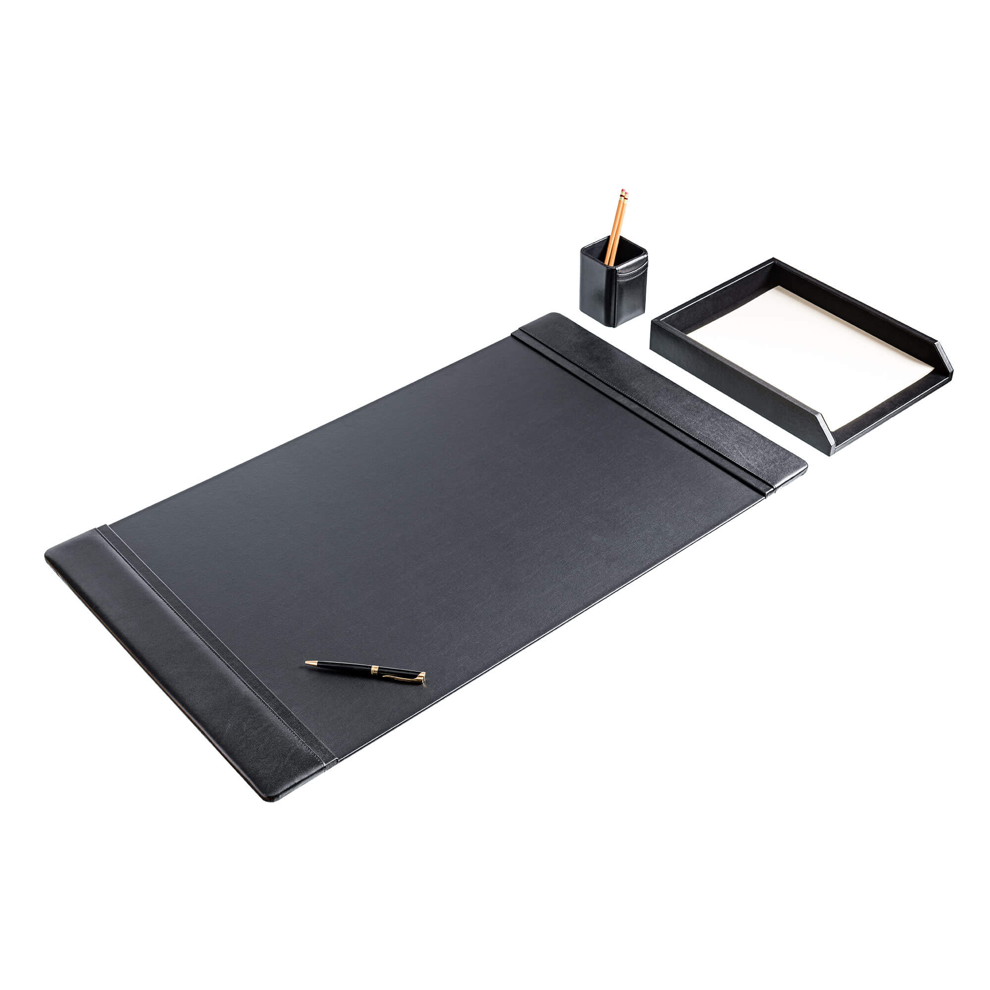 Classic Black Leather 3-Piece Desk Set