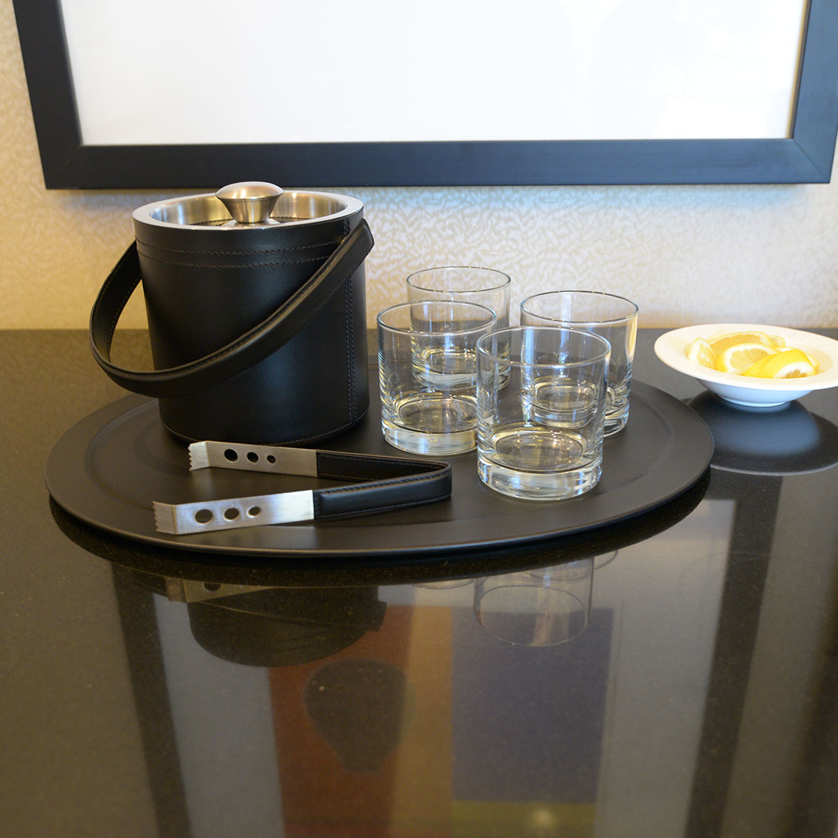 Classic Black Leather 3-Piece Ice Bucket Set