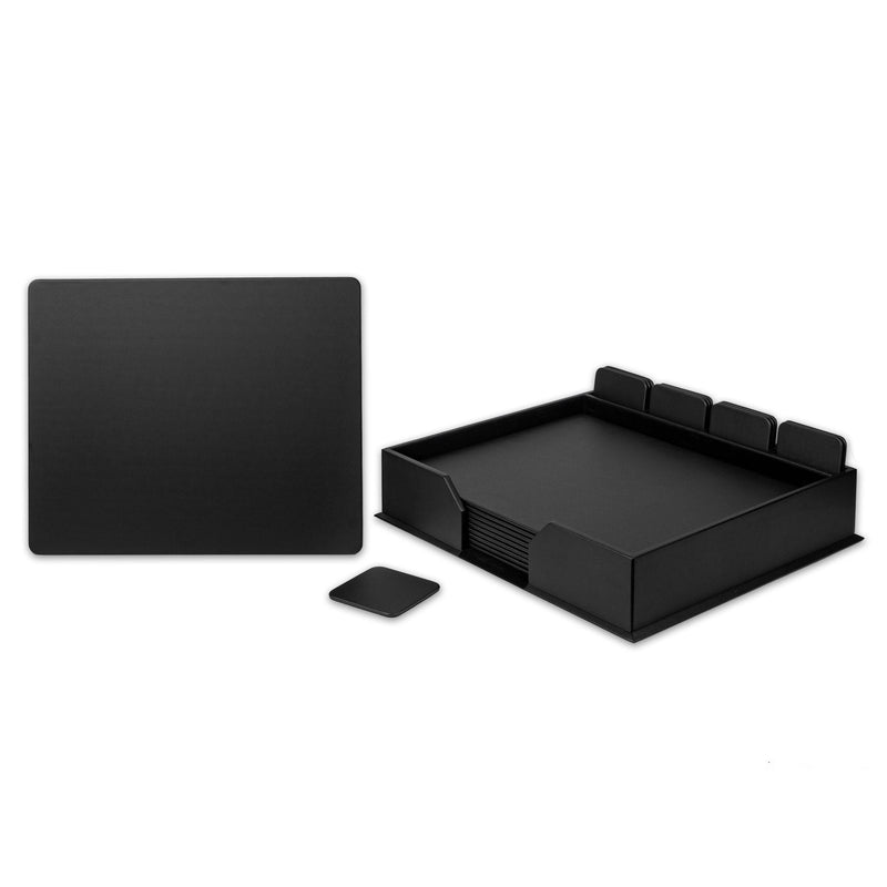 10 Seat Black Leatherette Conference Room Set w/ Square Coasters