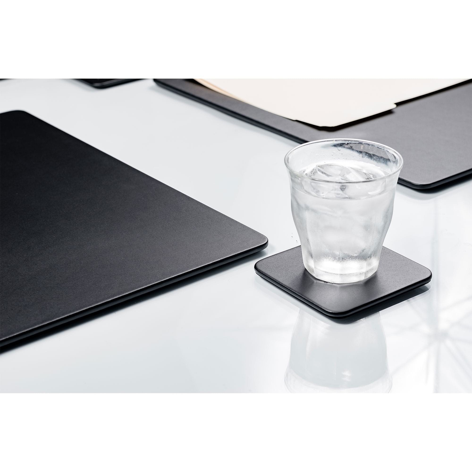 10 Seat Black Leatherette Conference Room Set w/ Square Coasters