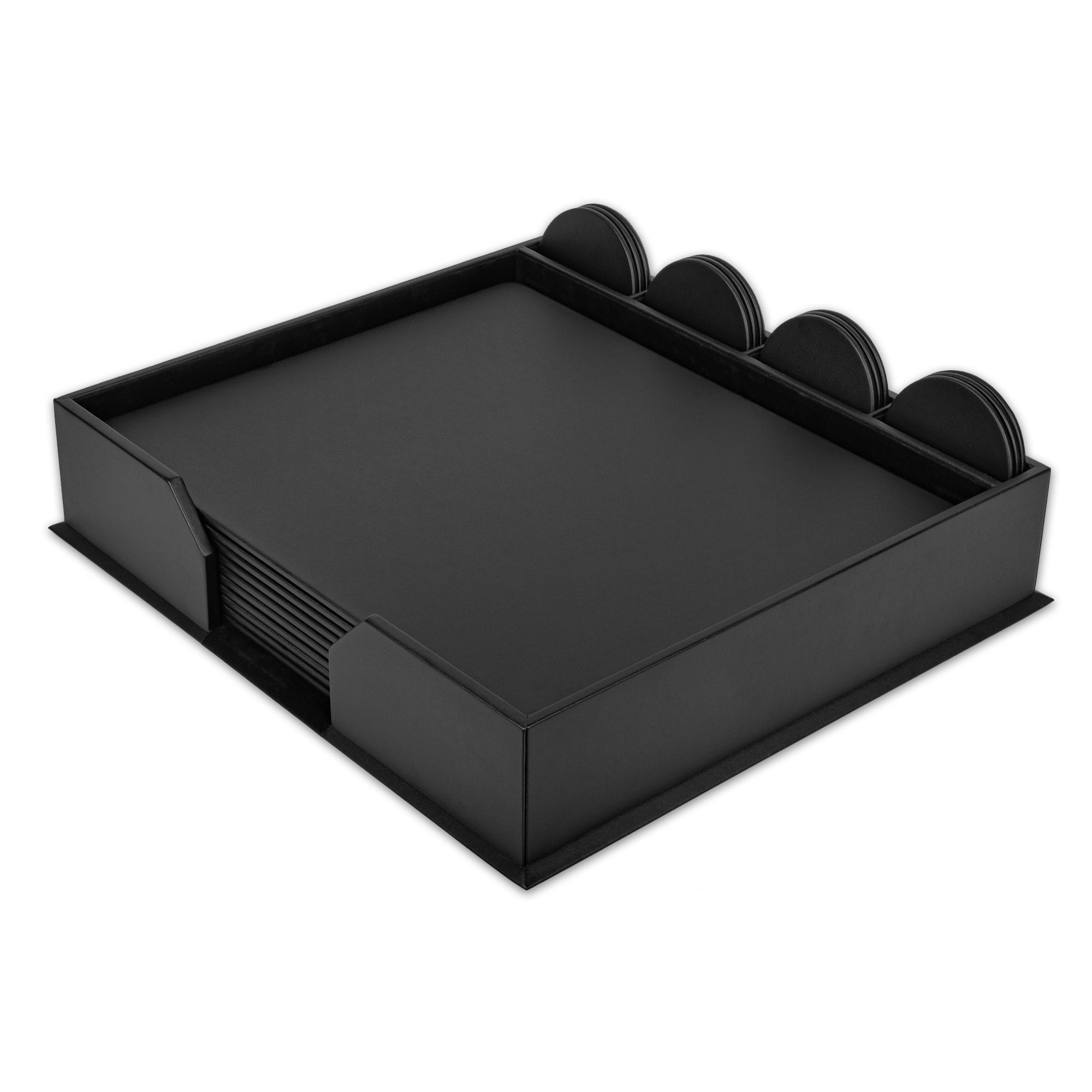 10 Seat Black Leatherette Conference Room Set w/ Round Coasters, 17 x 14 Size Pads