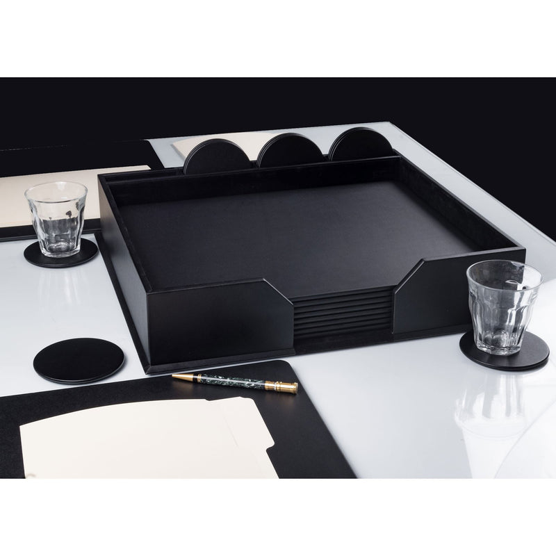 10 Seat Black Leatherette Conference Room Set w/ Round Coasters