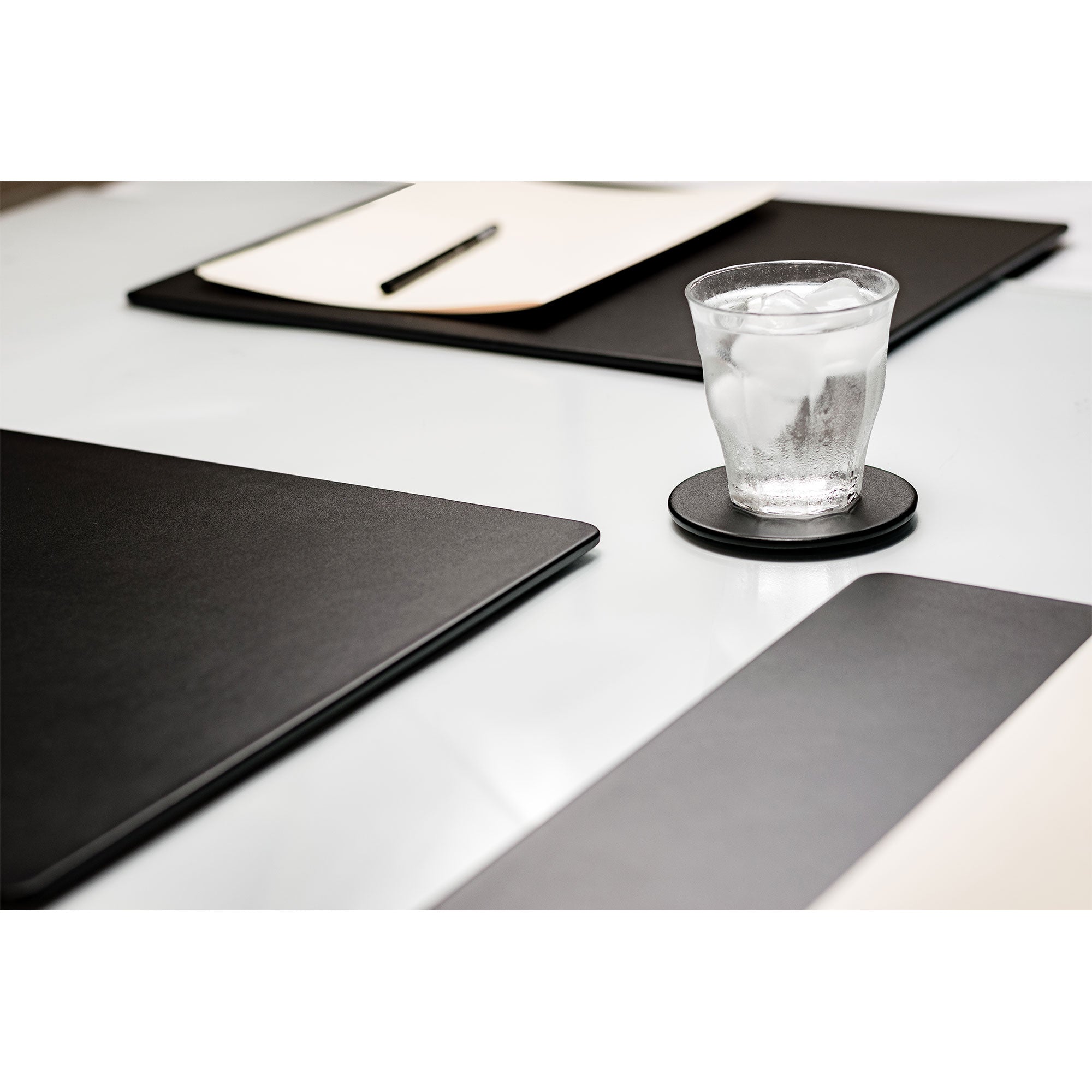 10 Seat Black Leather Conference Room Set w/ Round Coasters, 17 x 14 Size Pads