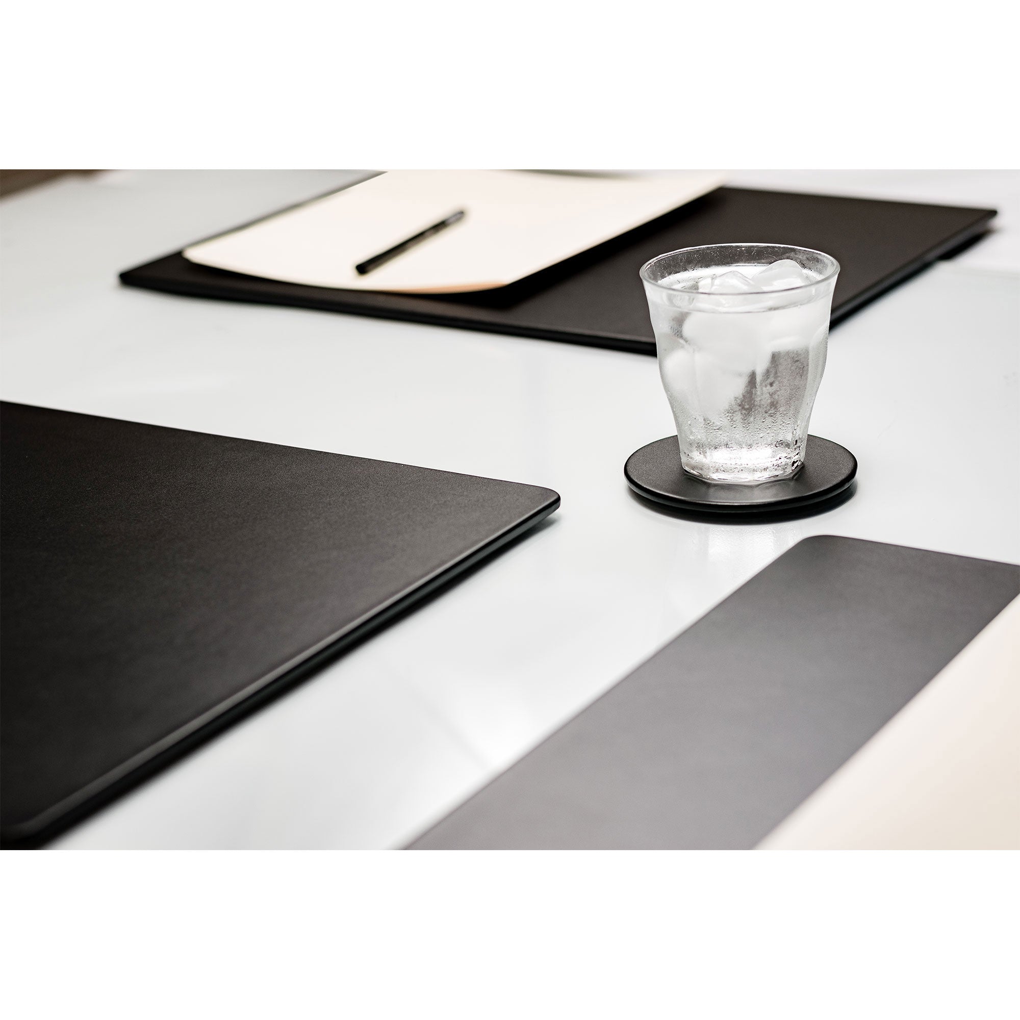 10 Seat Black Leatherette Conference Room Set w/ Round Coasters and Drawer Holder, 17 x 14 Size Pads