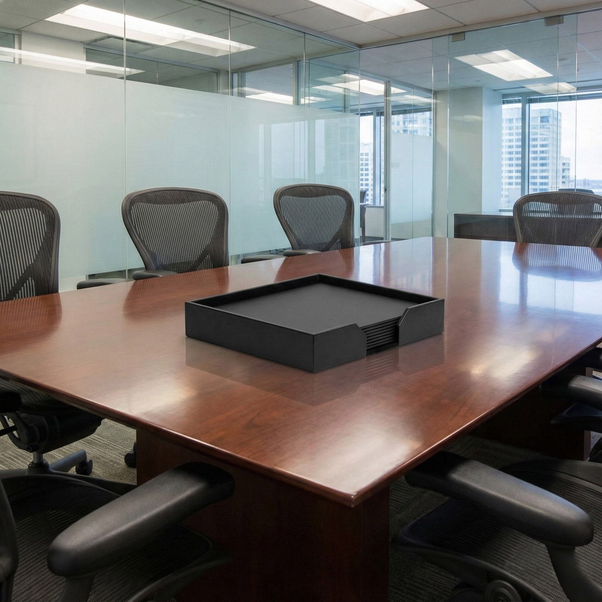 8 Seat Black Leatherette Conference Room Set, 20 x 16 Size Pads