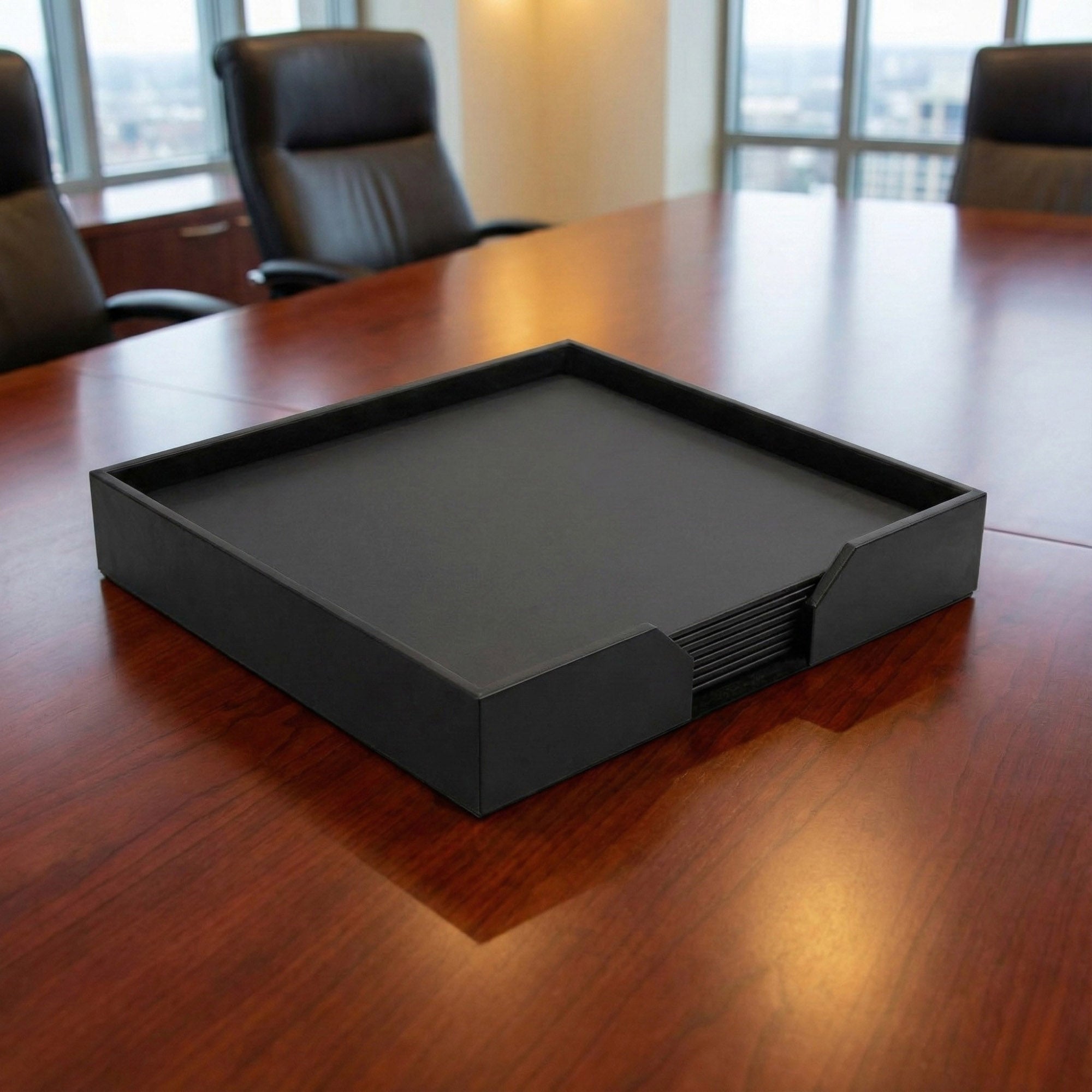 8 Seat Black Leatherette Conference Room Set, 20 x 16 Size Pads