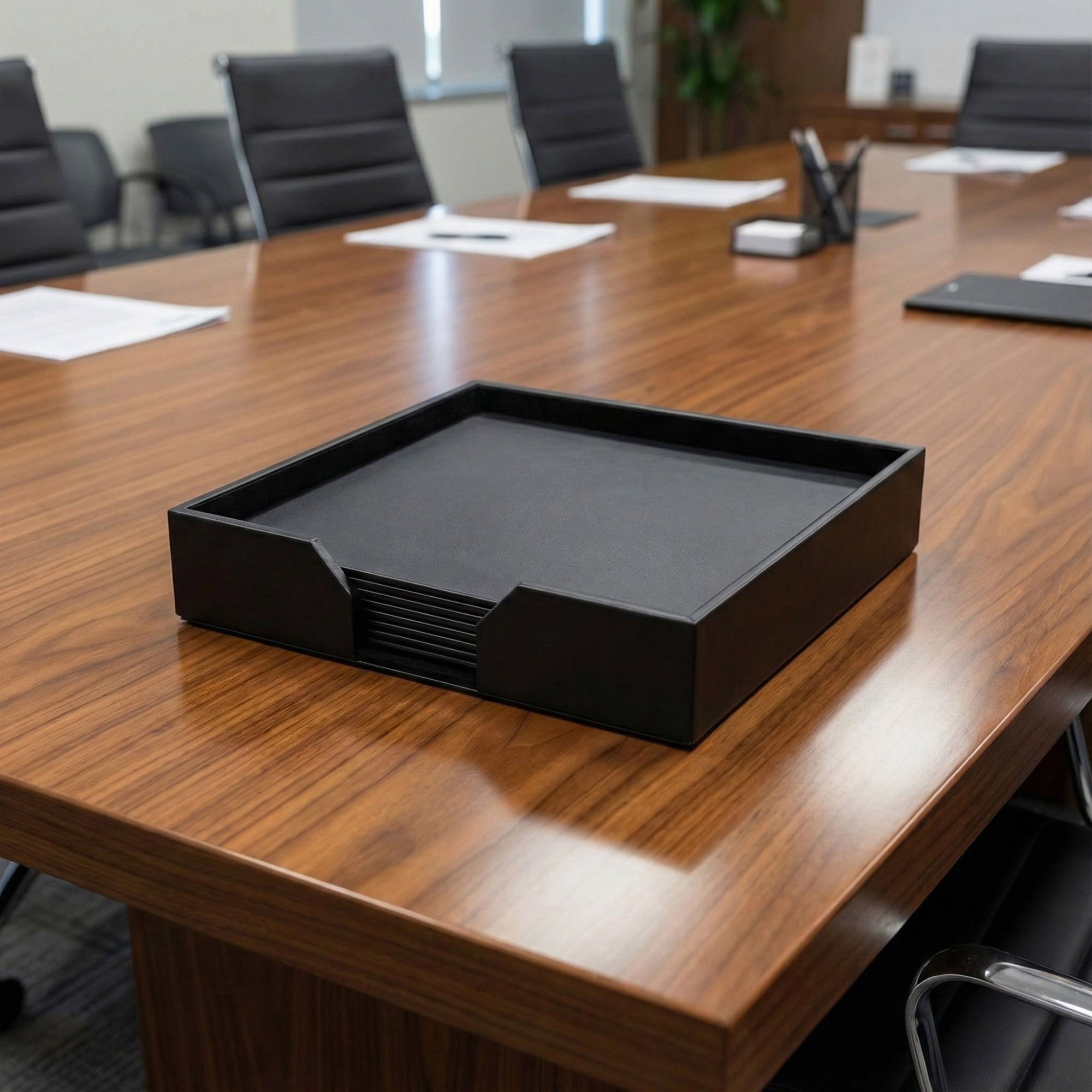 8 Seat Black Leatherette Conference Room Set, 20 x 16 Size Pads