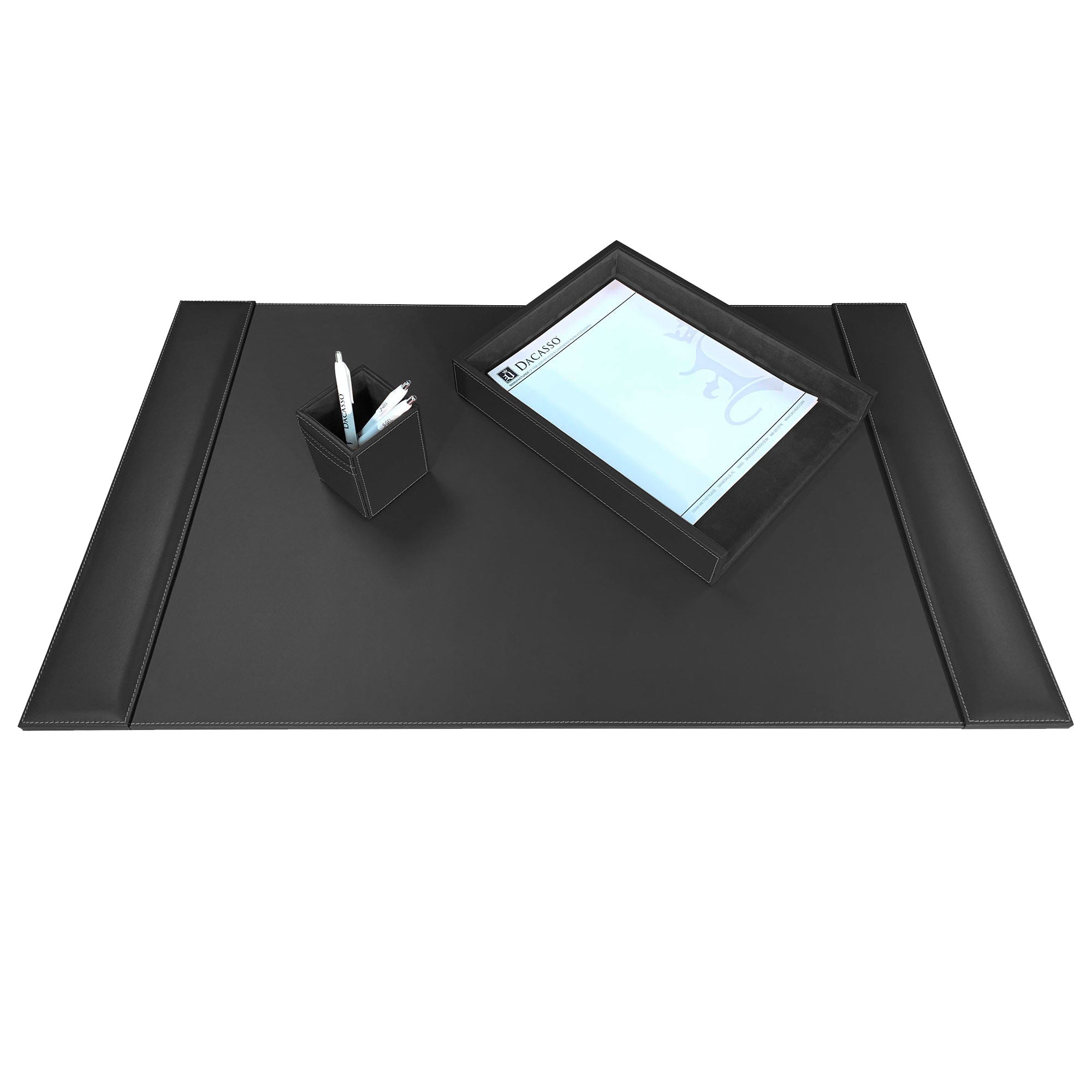 Rustic Black Leather 3-Piece Desk Set