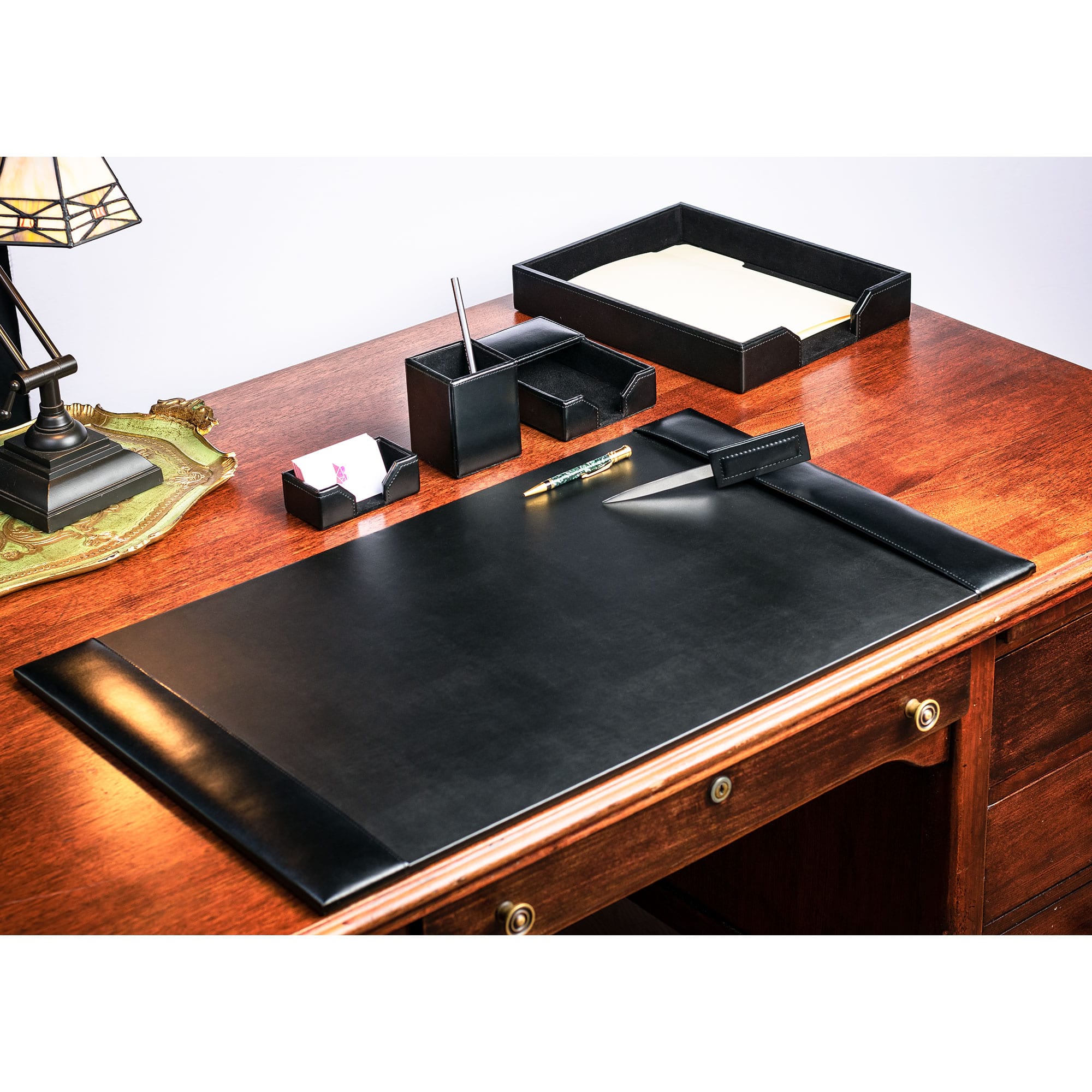 Black Bonded Leather 6-Piece Desk Set