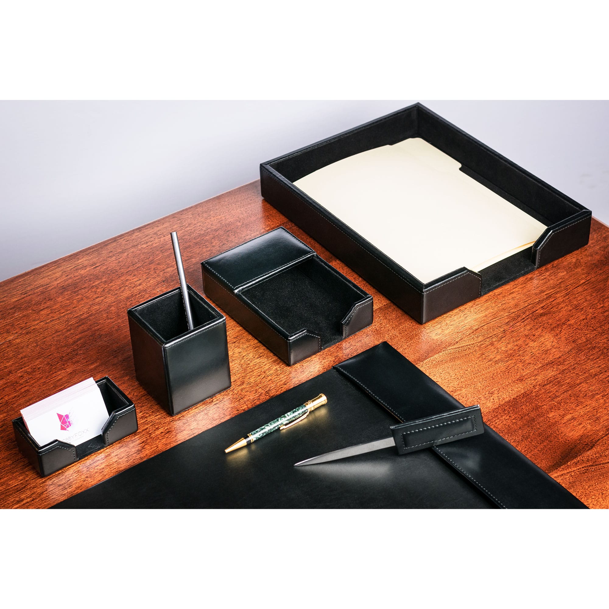 Black Bonded Leather 6-Piece Desk Set