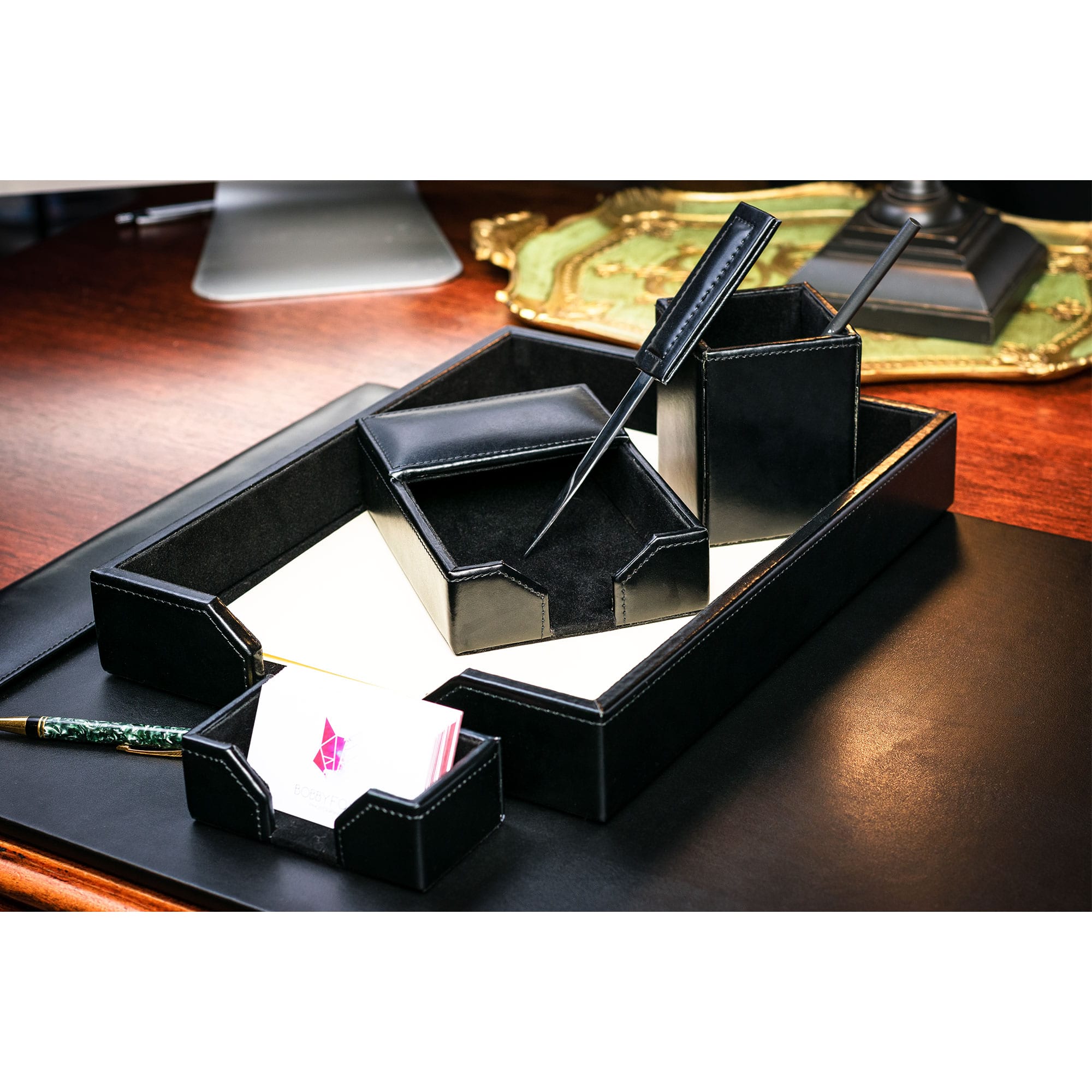 Black Bonded Leather 6-Piece Desk Set