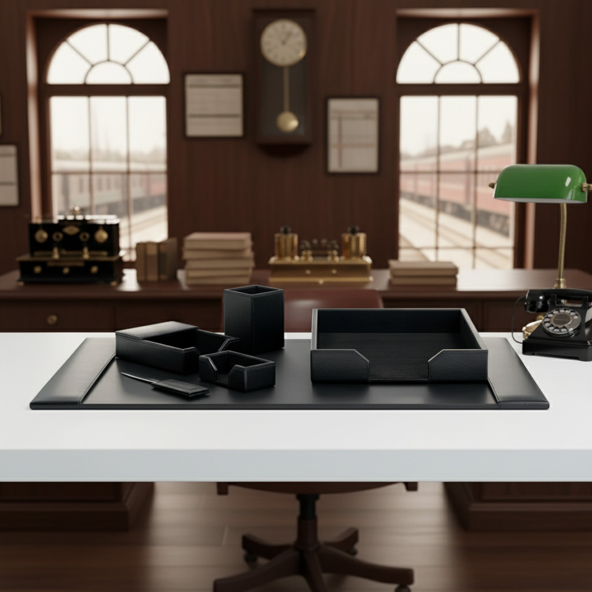 Black Bonded Leather 6-Piece Desk Set
