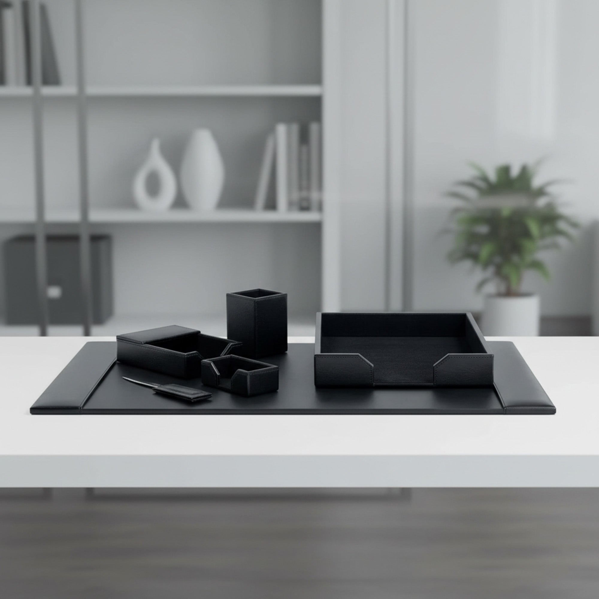 Black Bonded Leather 6-Piece Desk Set