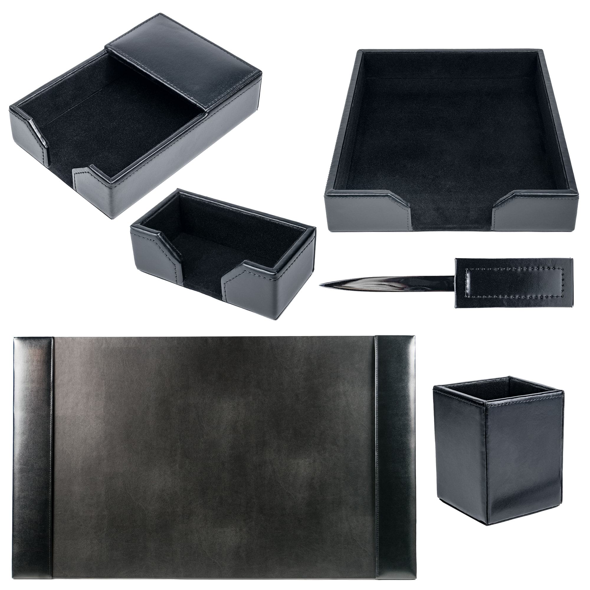 Black Bonded Leather 6-Piece Desk Set