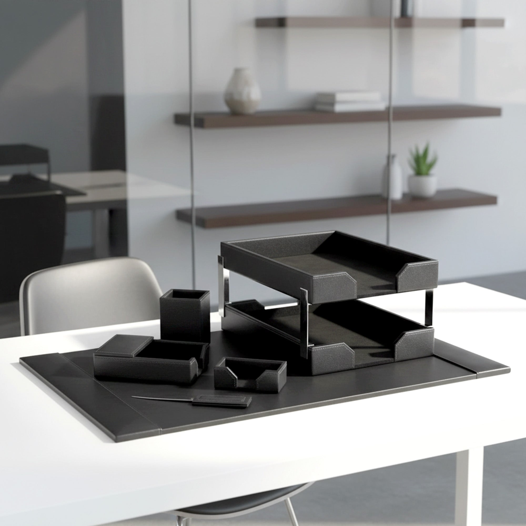 Black Bonded Leather 8-Piece Desk Set