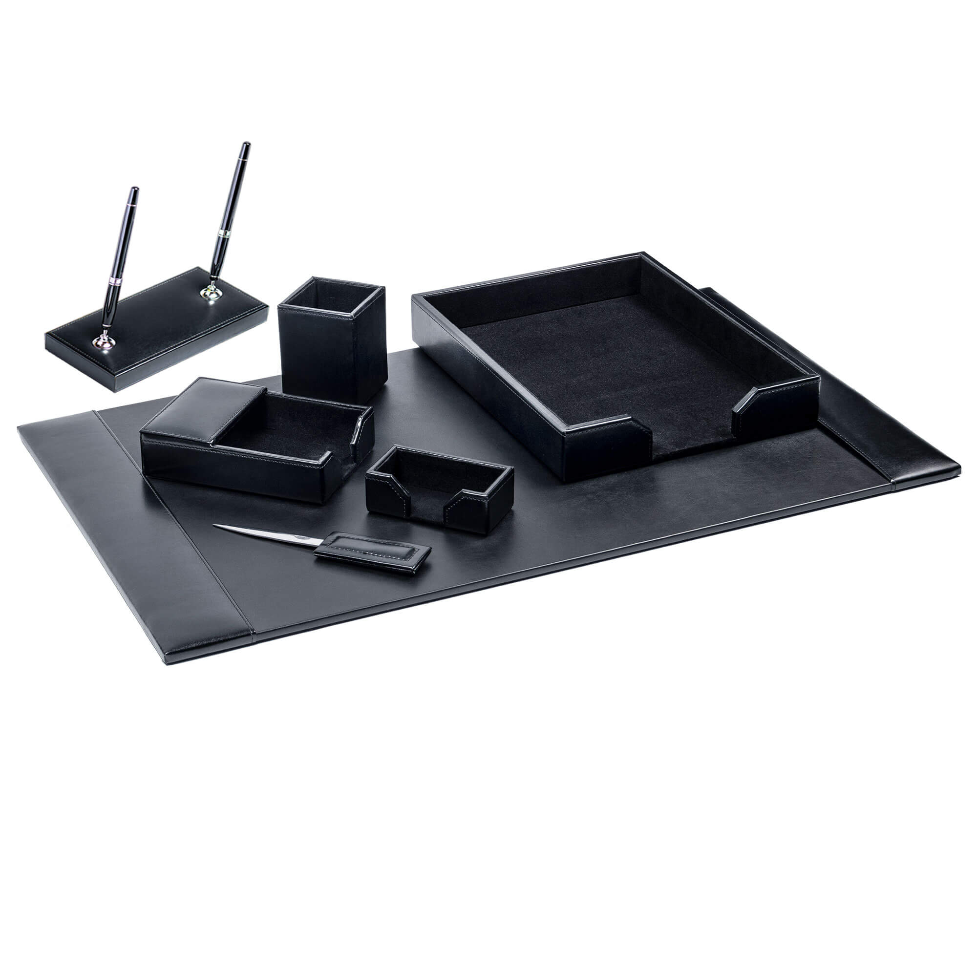 Black Bonded Leather 7-Piece Desk Set