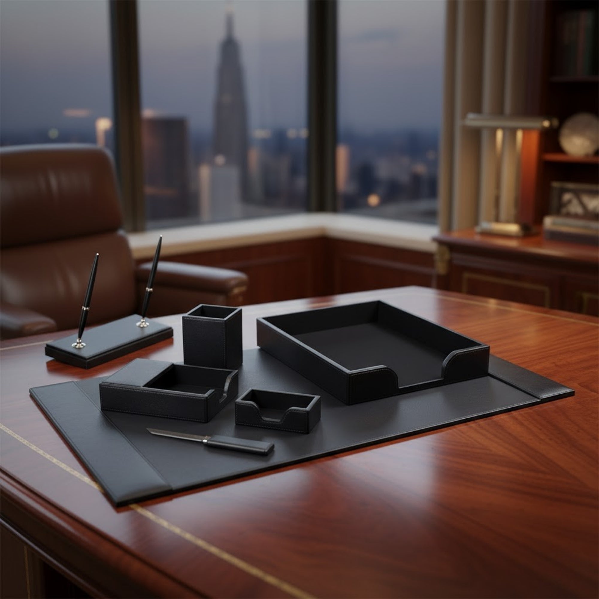Black Bonded Leather 7-Piece Desk Set