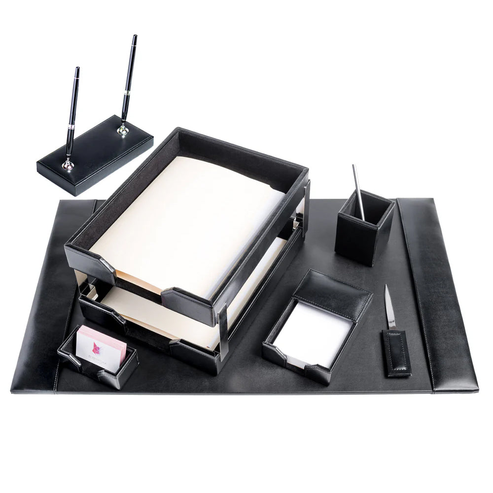Black Bonded Leather 9-Piece Desk Set