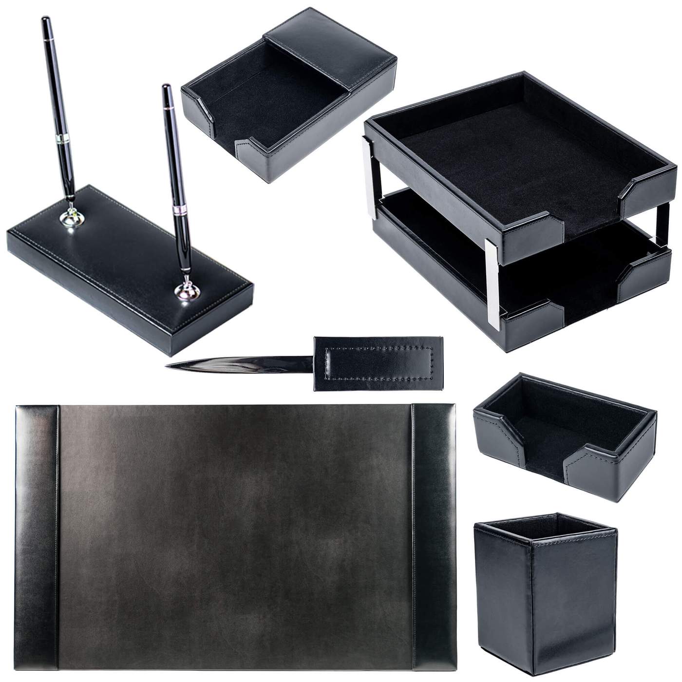 Black Bonded Leather 9-Piece Desk Set