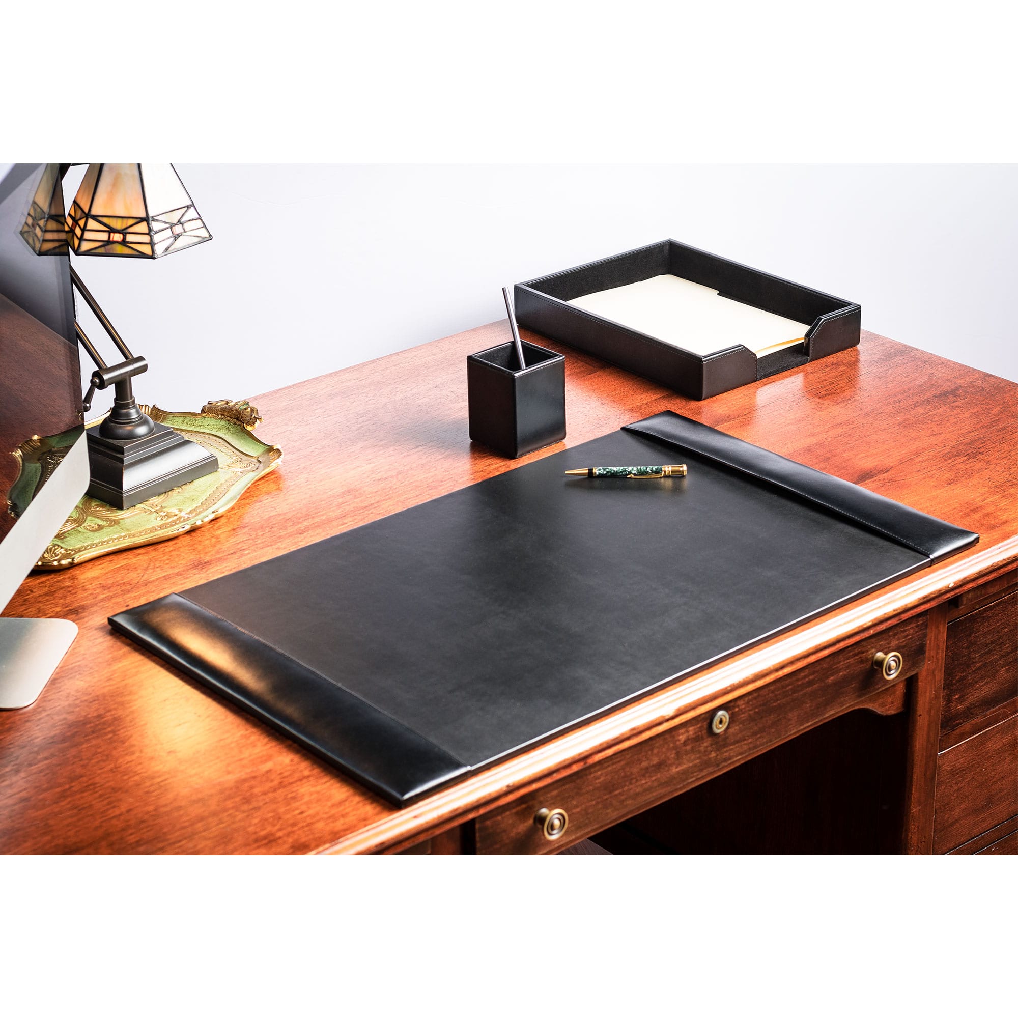 Black Bonded Leather 3-Piece Desk Set