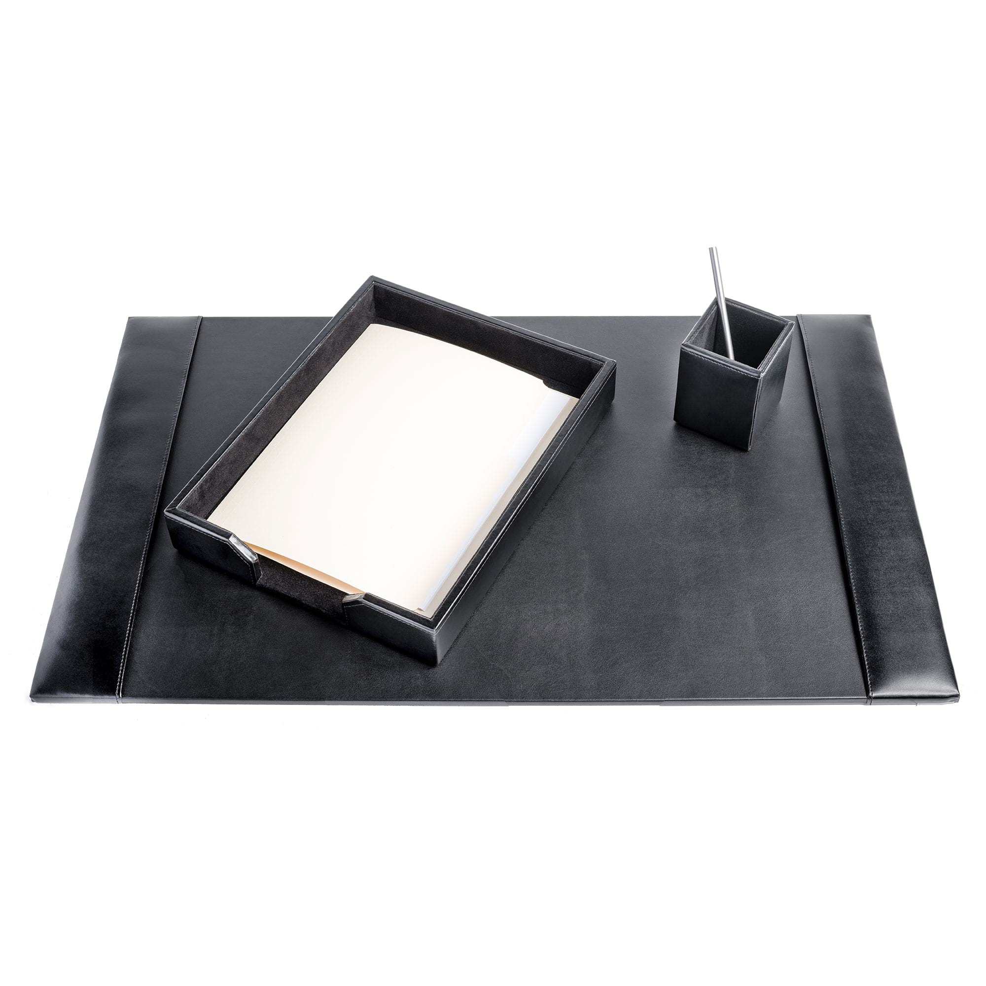 Black Bonded Leather 3-Piece Desk Set