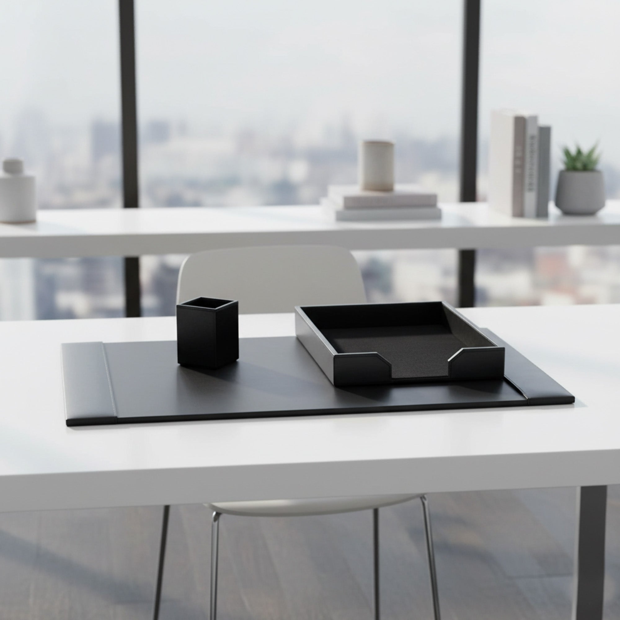 Black Bonded Leather 3-Piece Desk Set