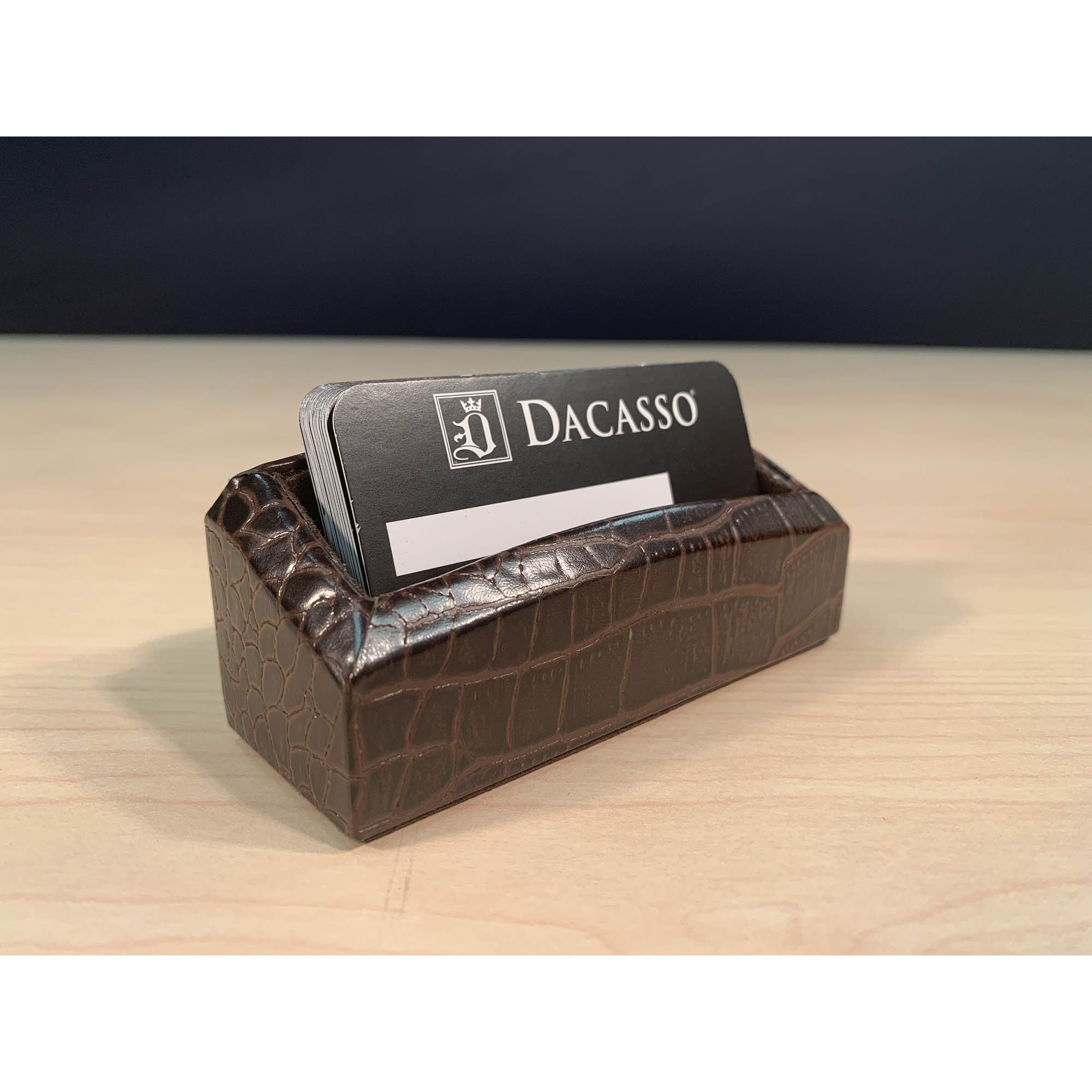 Brown Crocodile Embossed Leather 7-Piece Desk Set